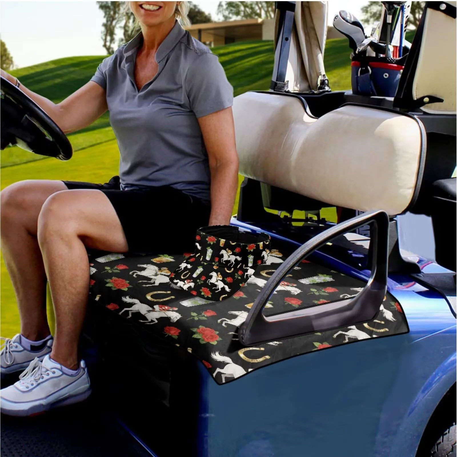 Yewattles Black Horse Golf Cart Seat Cover for 2-Seater Carts image 2