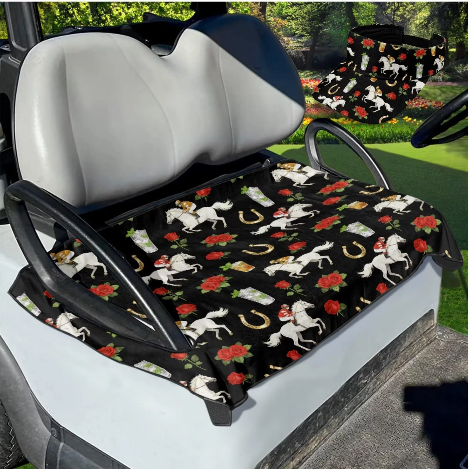Yewattles Black Horse Golf Cart Seat Cover for 2-Seater Carts image 3