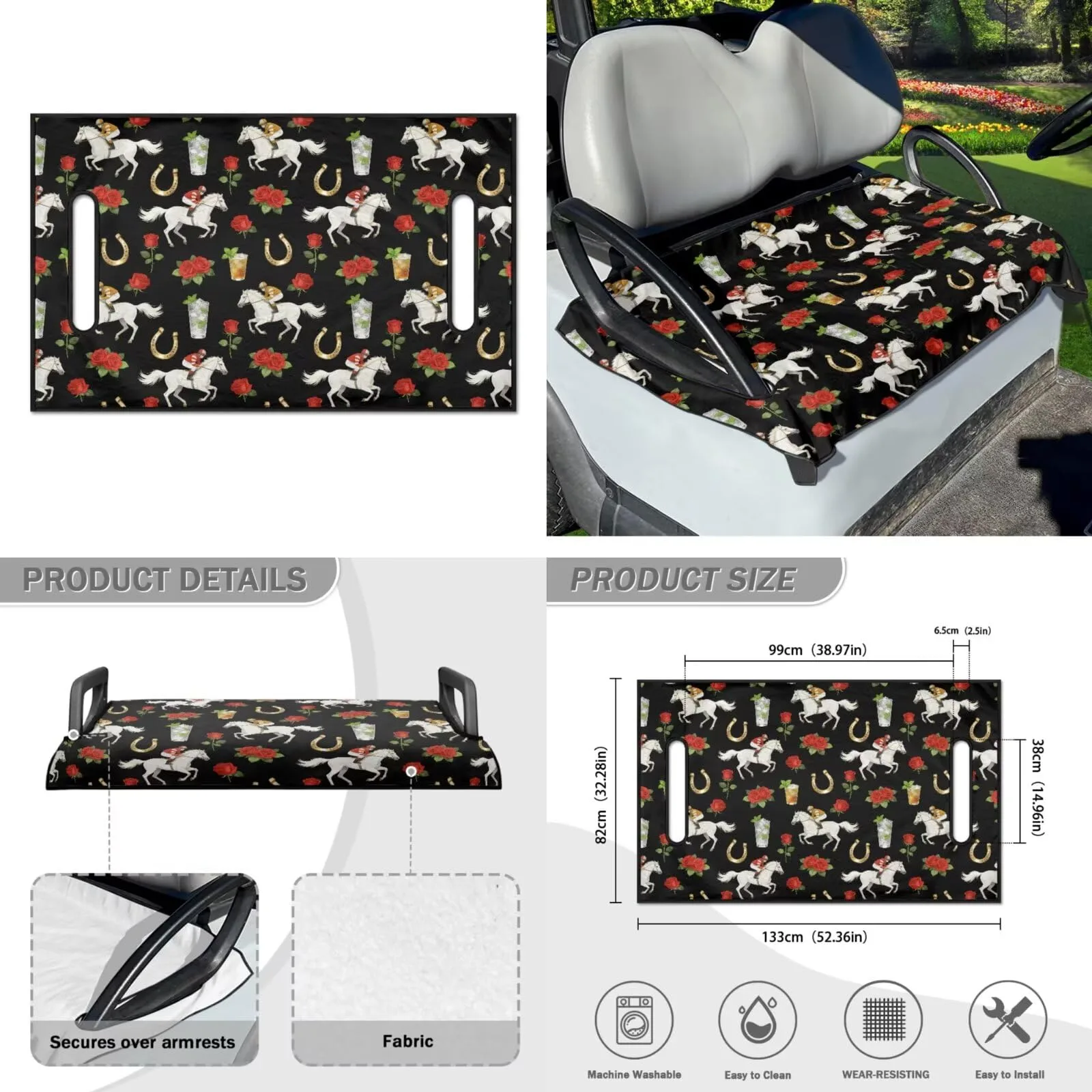 Yewattles Black Horse Golf Cart Seat Cover for 2-Seater Carts image 4