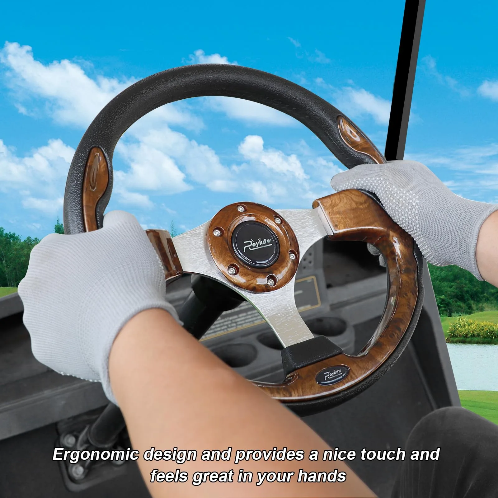 Roykaw G-0400 Wood Grain Golf Cart Steering Wheel image 2