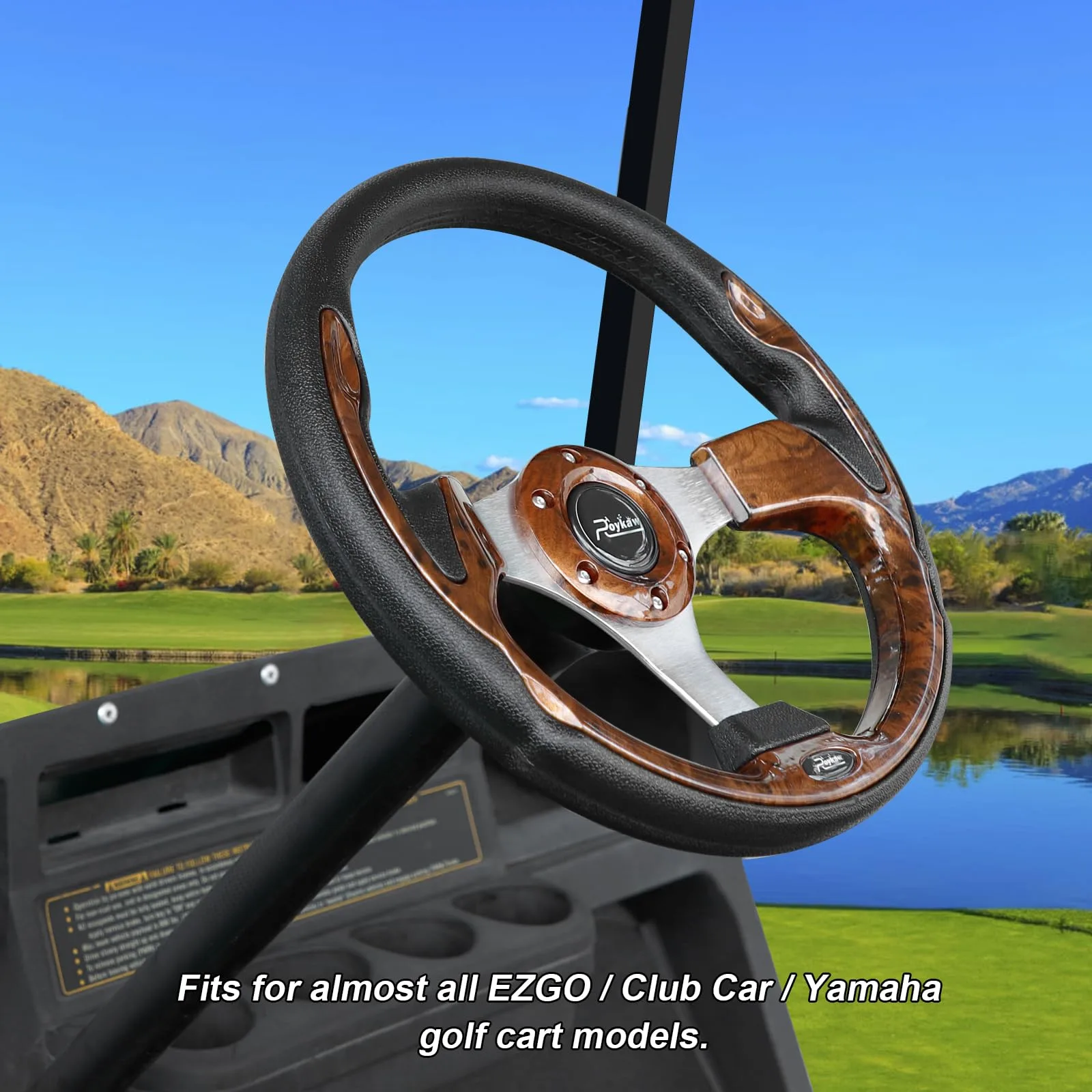 Roykaw G-0400 Wood Grain Golf Cart Steering Wheel image 3