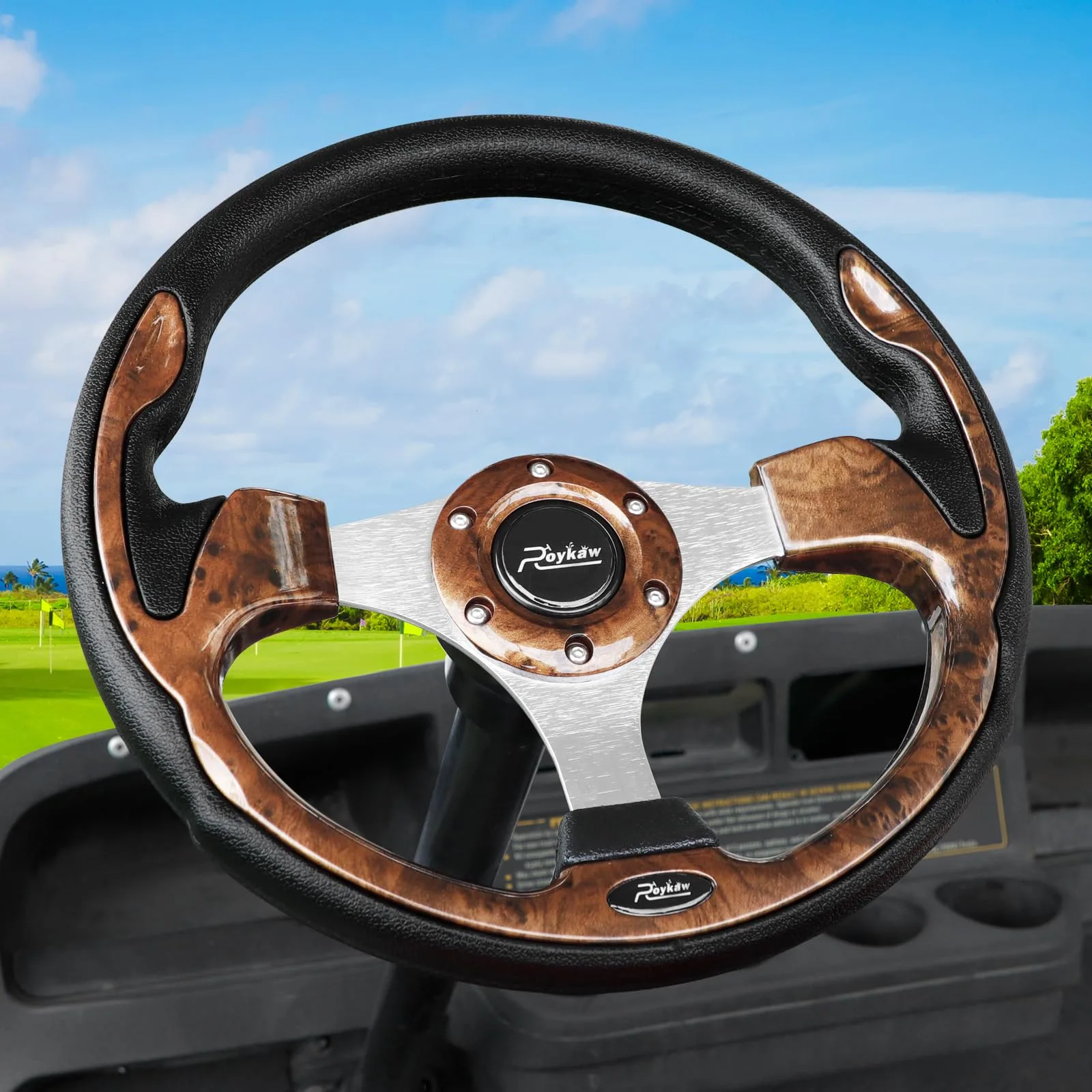 Roykaw G-0400 Wood Grain Golf Cart Steering Wheel