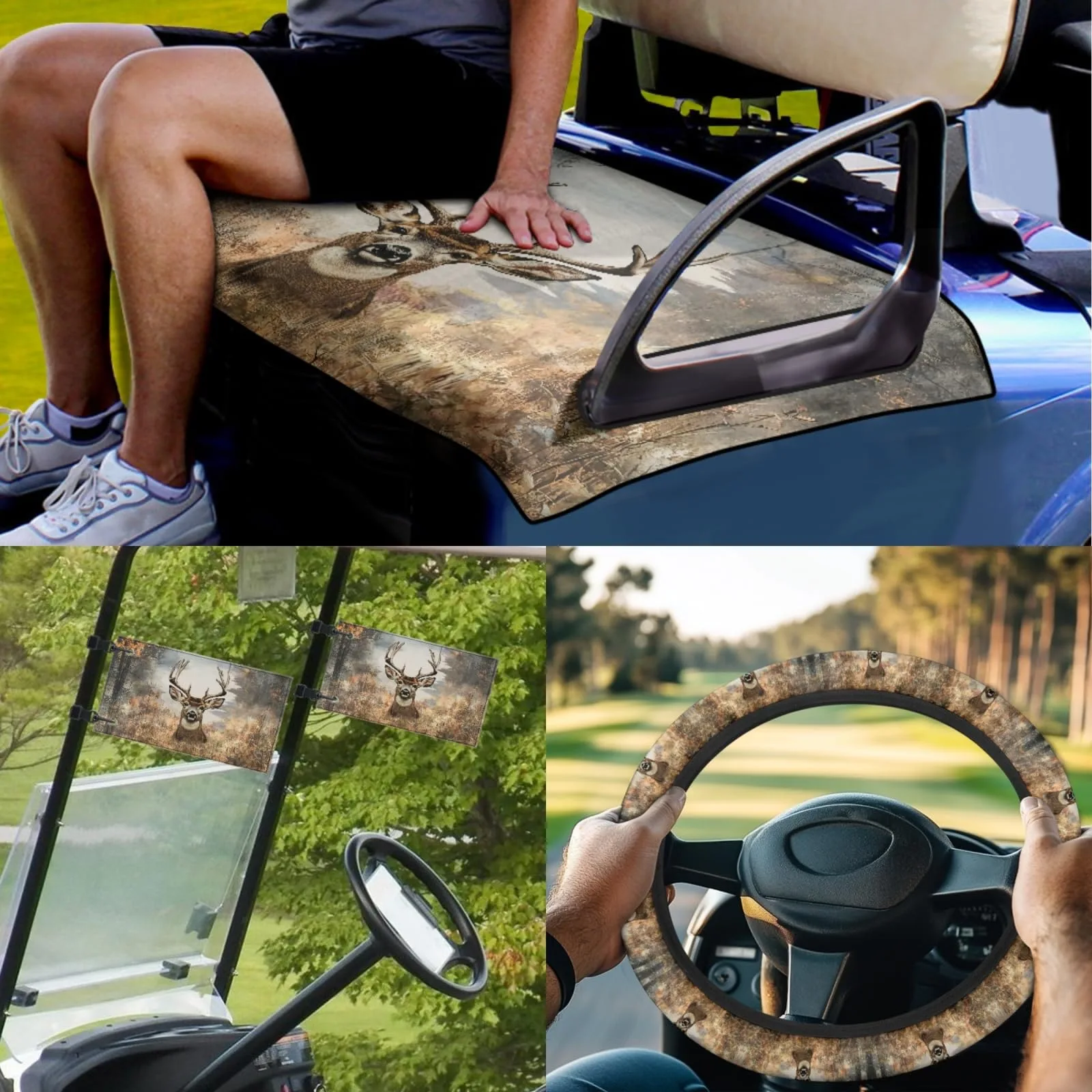 INSTANTARTS Forest Deer 4PC Golf Cart Seat Towel & 13–14in Steering Wheel Cover image 2