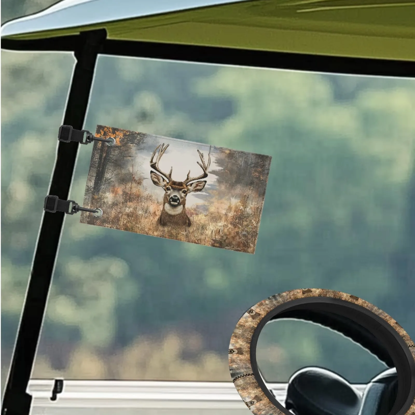 INSTANTARTS Forest Deer 4PC Golf Cart Seat Towel & 13–14in Steering Wheel Cover image 3