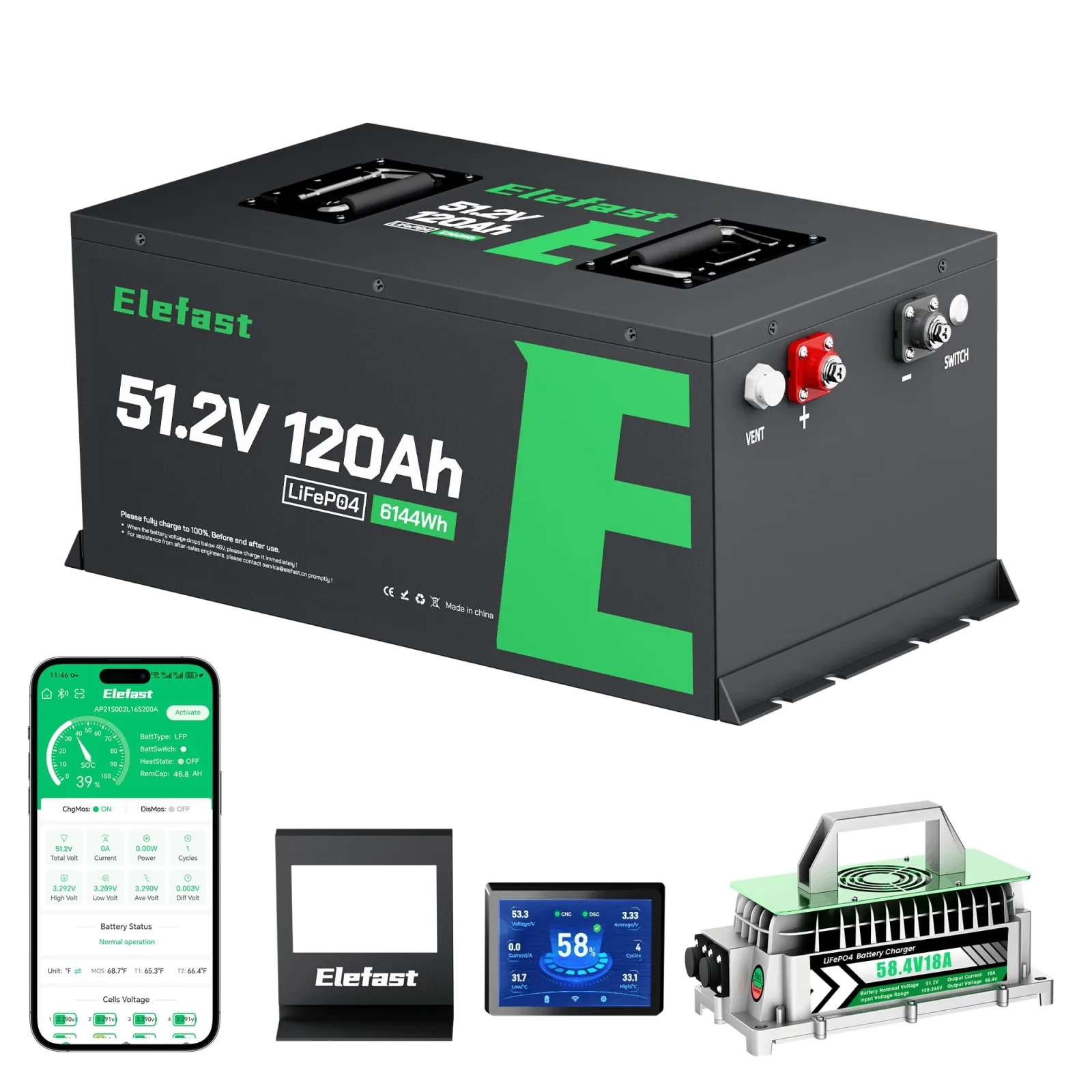 Elefast 48V 120Ah Lithium Golf Cart Battery Kit