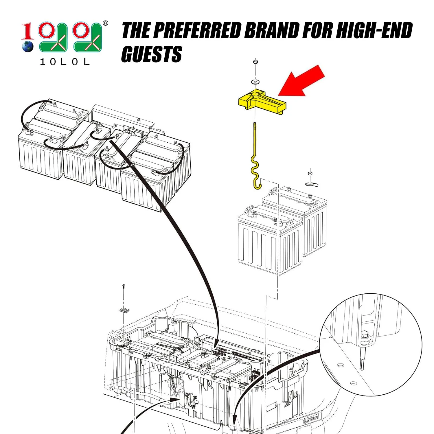 10L0L Zinc-Plated Battery Hold Down Rods for Club Car Precedent 2008.5-Up image 2
