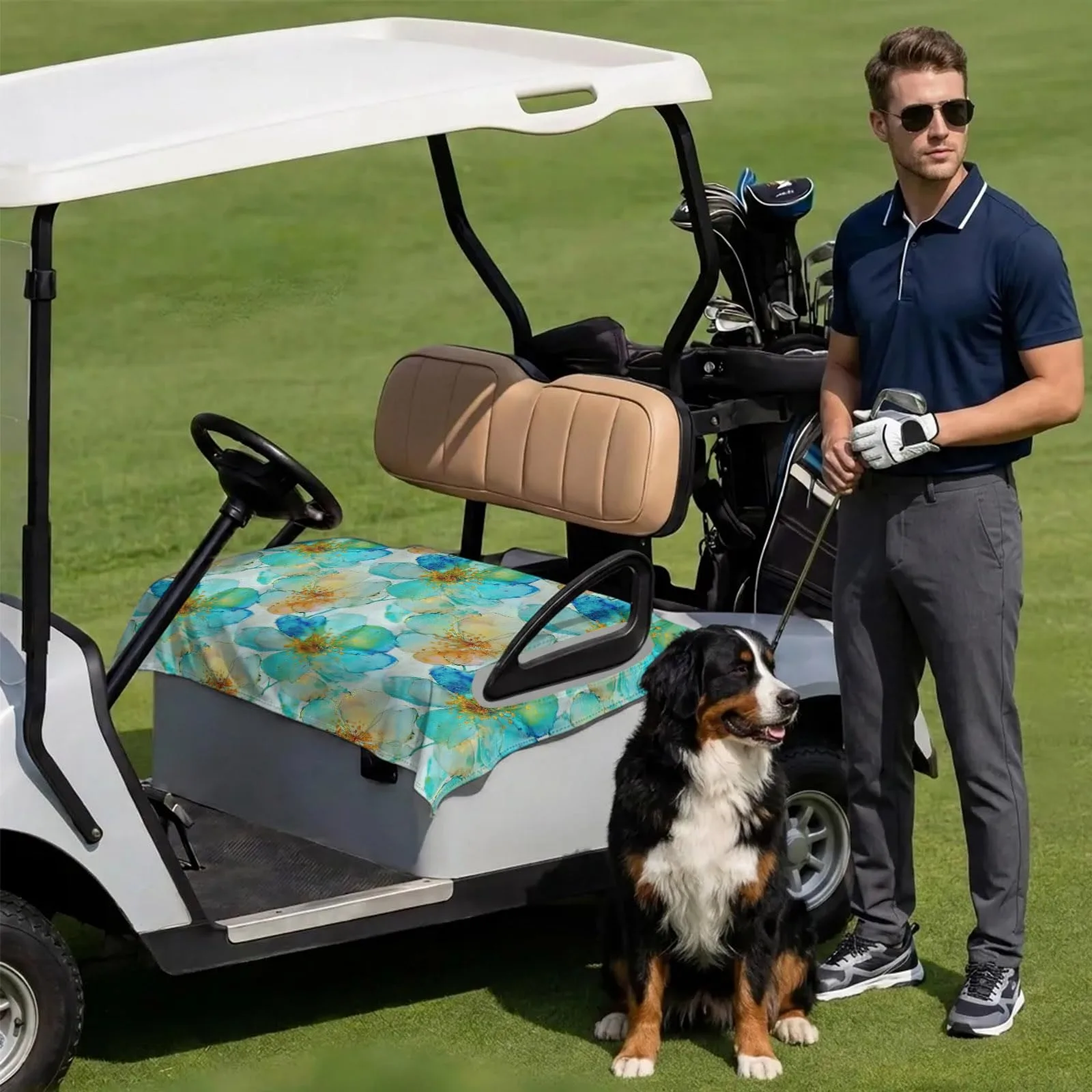DecorLovee Green Floral Golf Cart Seat Cover 51 x 31 in image 3