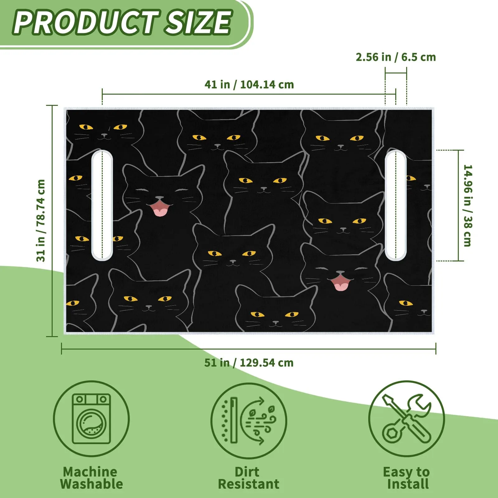 Tiveruda 51 x 31" Black Cats Golf Cart Seat Cover for 2-Person Seats image 2