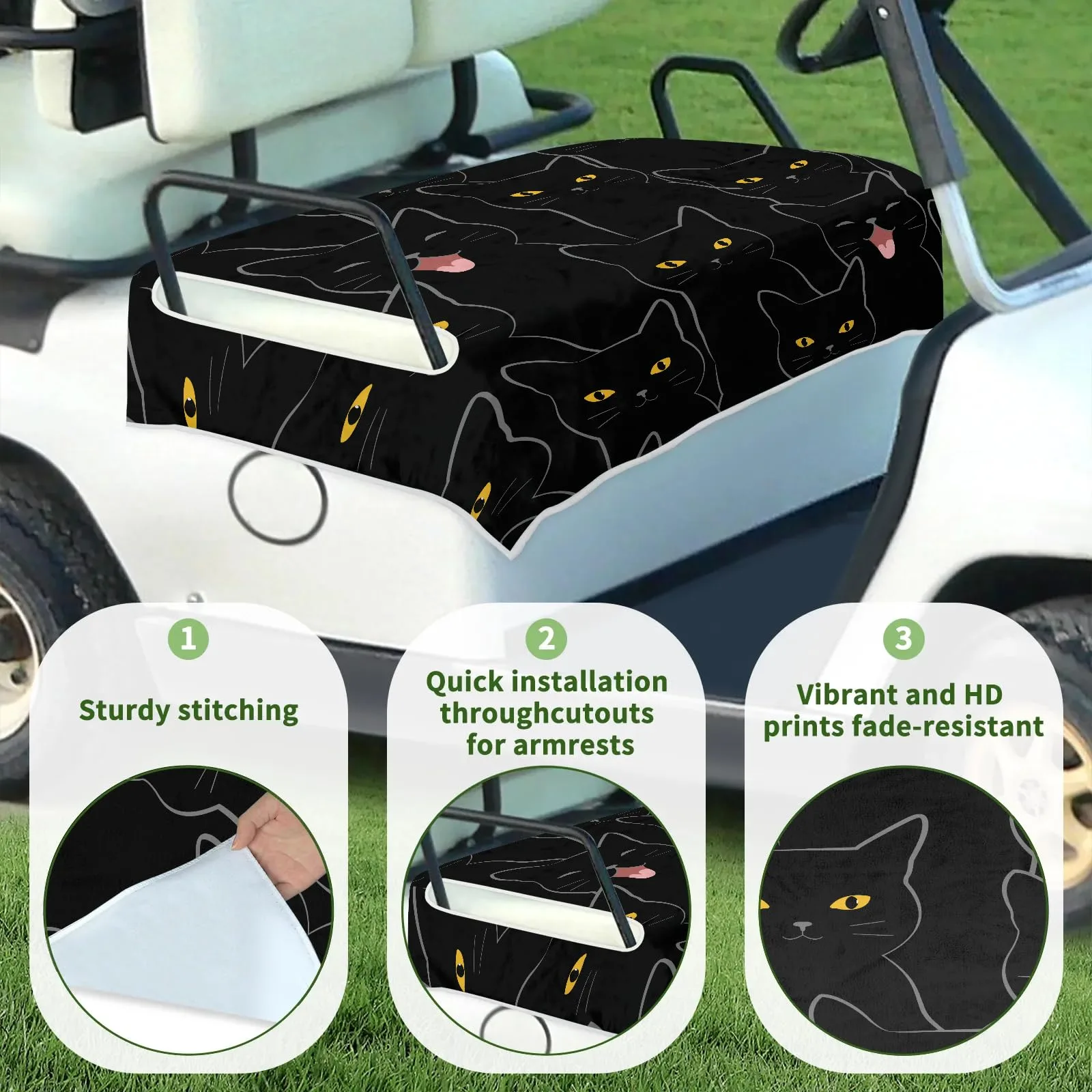 Tiveruda 51 x 31" Black Cats Golf Cart Seat Cover for 2-Person Seats image 3