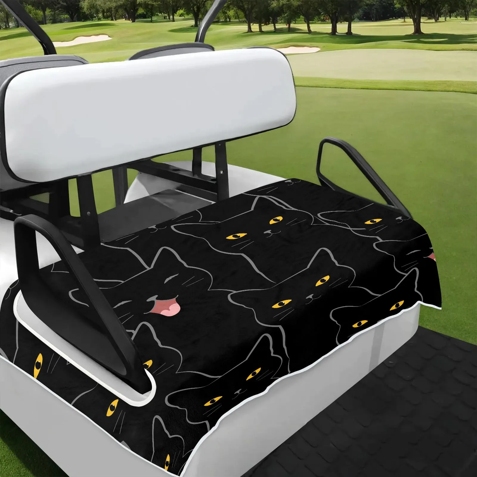 Tiveruda 51 x 31" Black Cats Golf Cart Seat Cover for 2-Person Seats