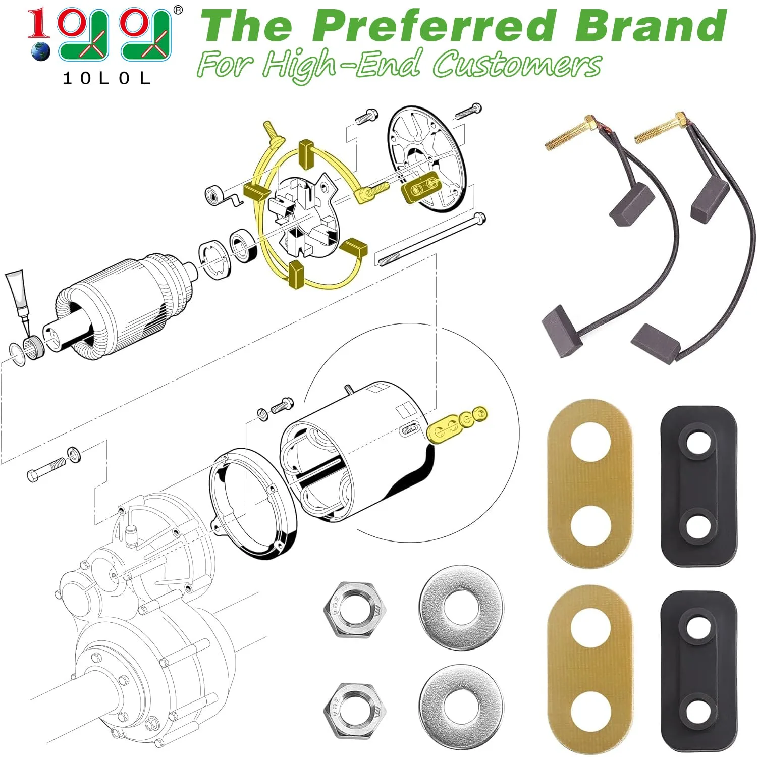 10L0L Motor Brush Kit 1017946 for Club Car (1994+) & Yamaha G8/G9/G14/G16 image 2