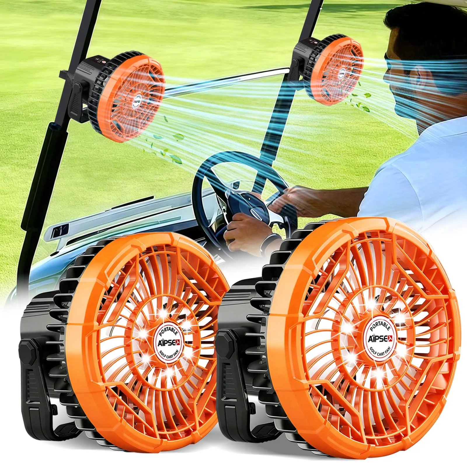 AIPSET 7-Inch Rechargeable Golf Cart Fan with LED Light