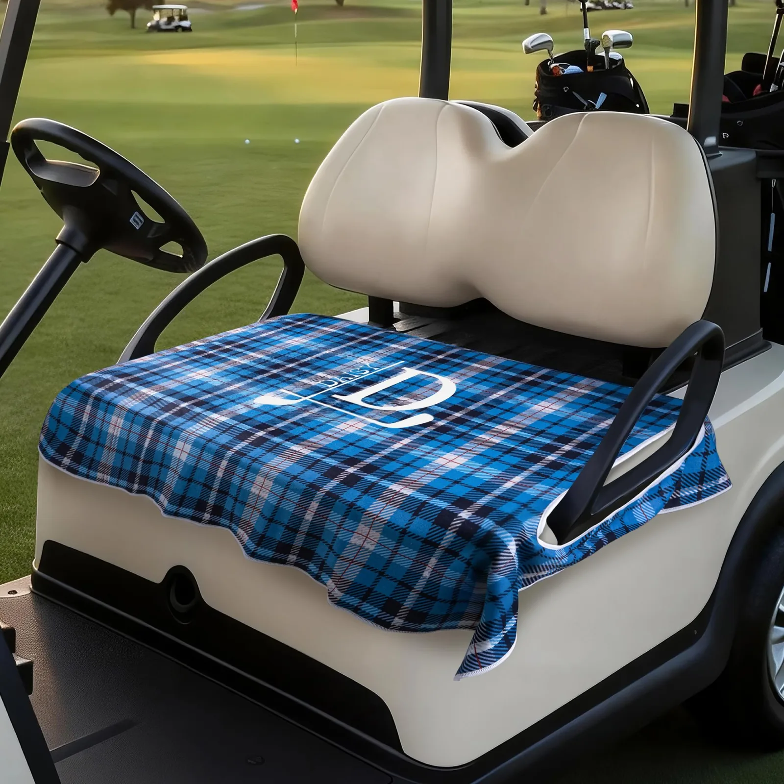 Customtify Personalized Plaid Golf Cart Bench Seat Cover CG002 image 2