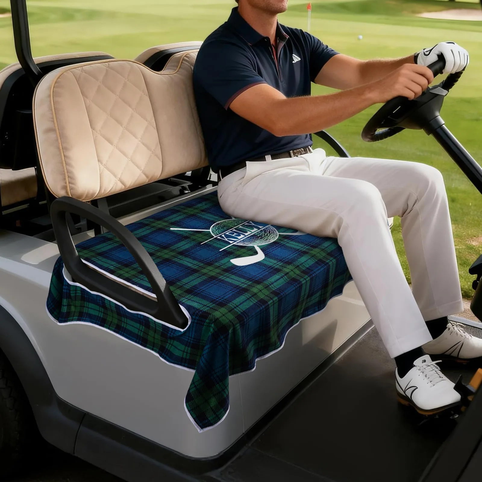 Customtify Personalized Plaid Golf Cart Bench Seat Cover CG002