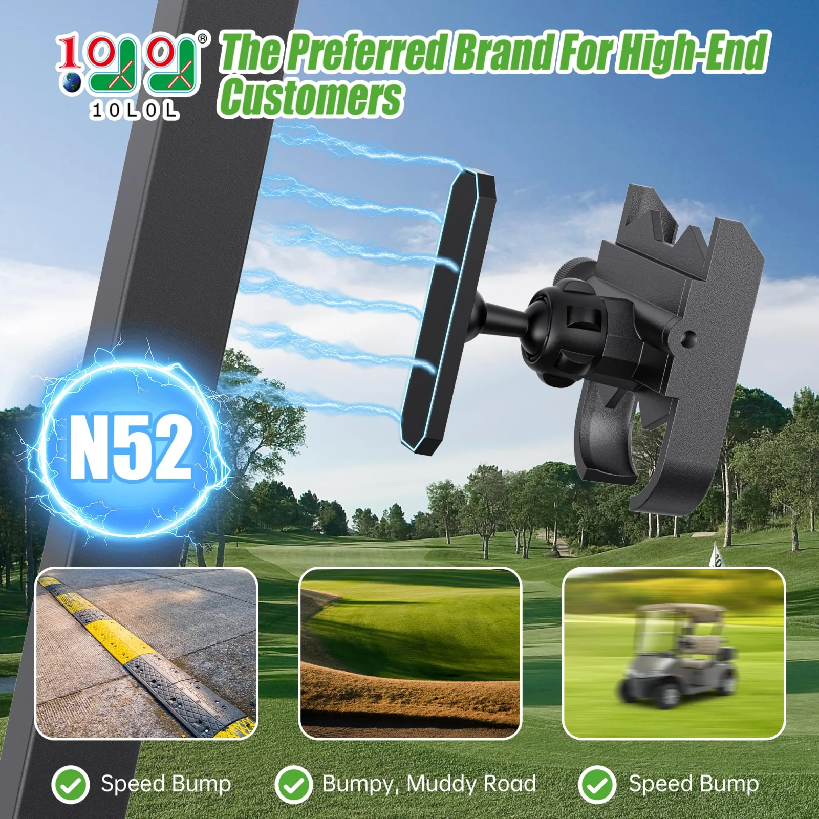 10L0L Universal Magnetic Golf Cart Phone Holder — Aluminum Rotating Mount image 2