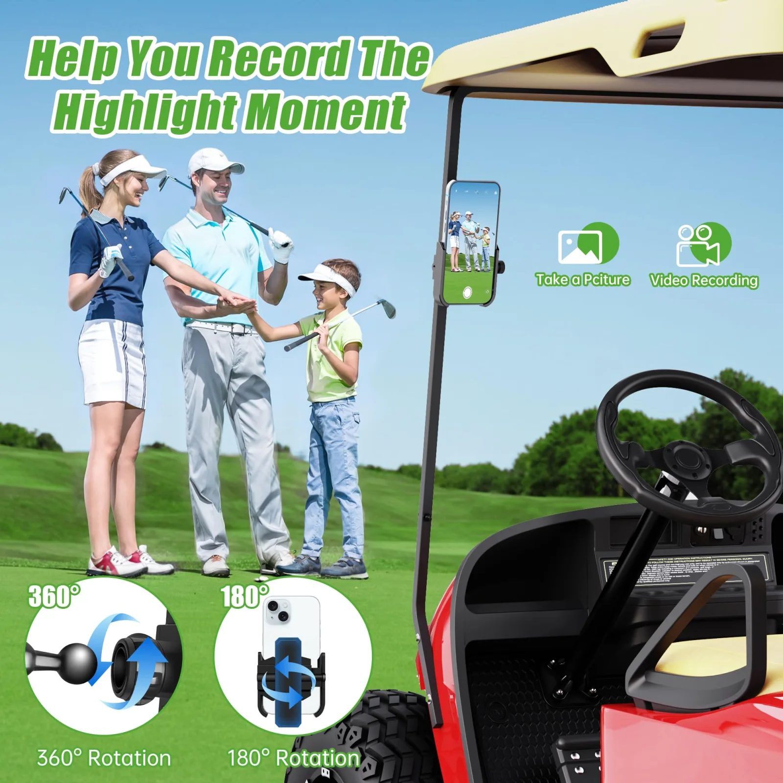 10L0L Universal Magnetic Golf Cart Phone Holder — Aluminum Rotating Mount image 3