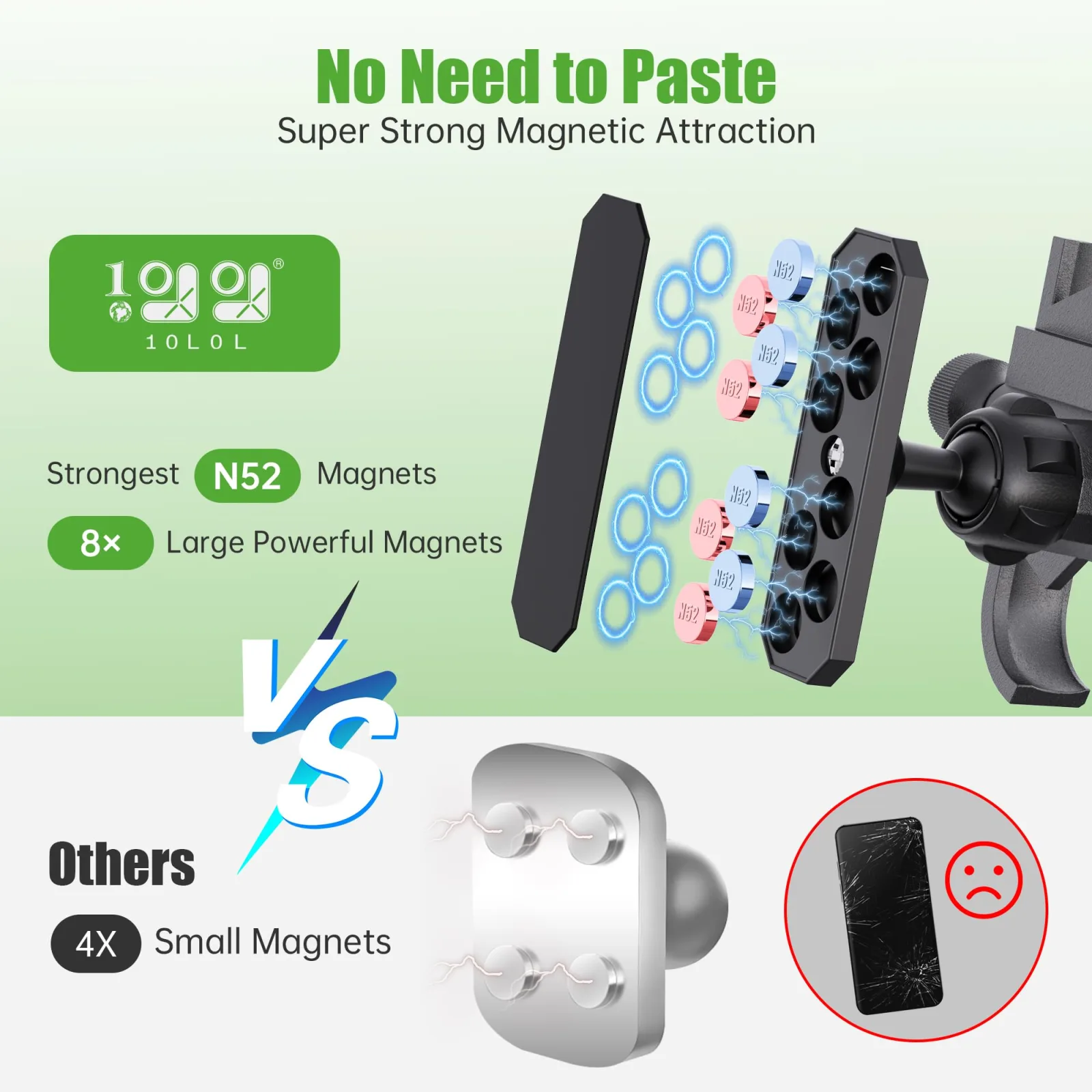 10L0L Universal Magnetic Golf Cart Phone Holder — Aluminum Rotating Mount image 4