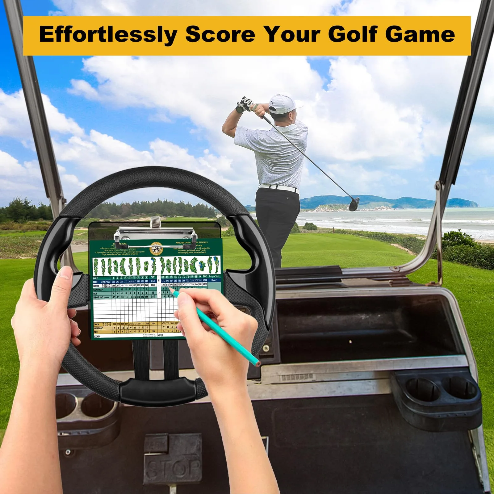 LEAPGOMAX Golf Cart Steering Wheel Scorecard Holder image 2
