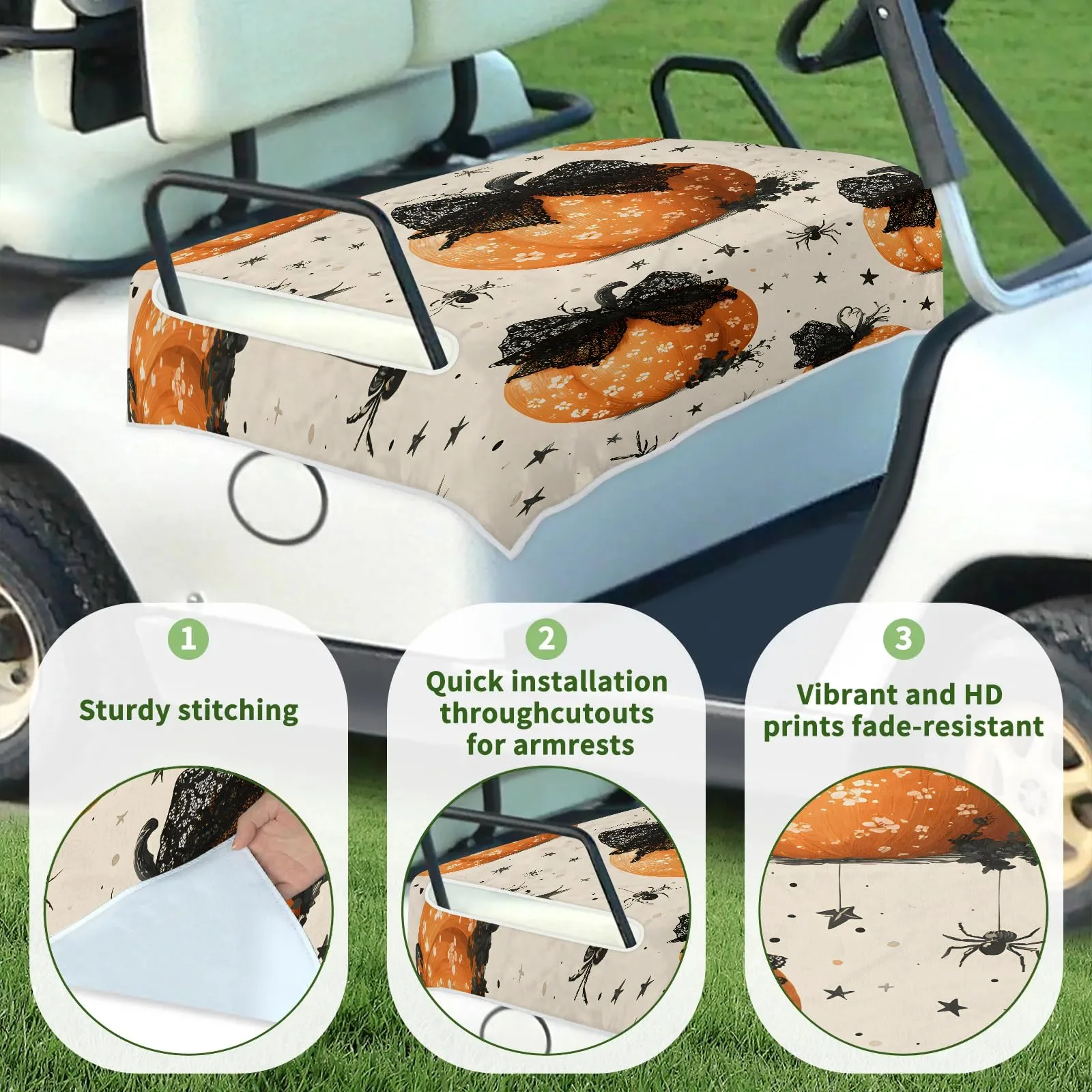 Tiveruda Halloween Pumpkin Bow Golf Cart Seat Cover image 3