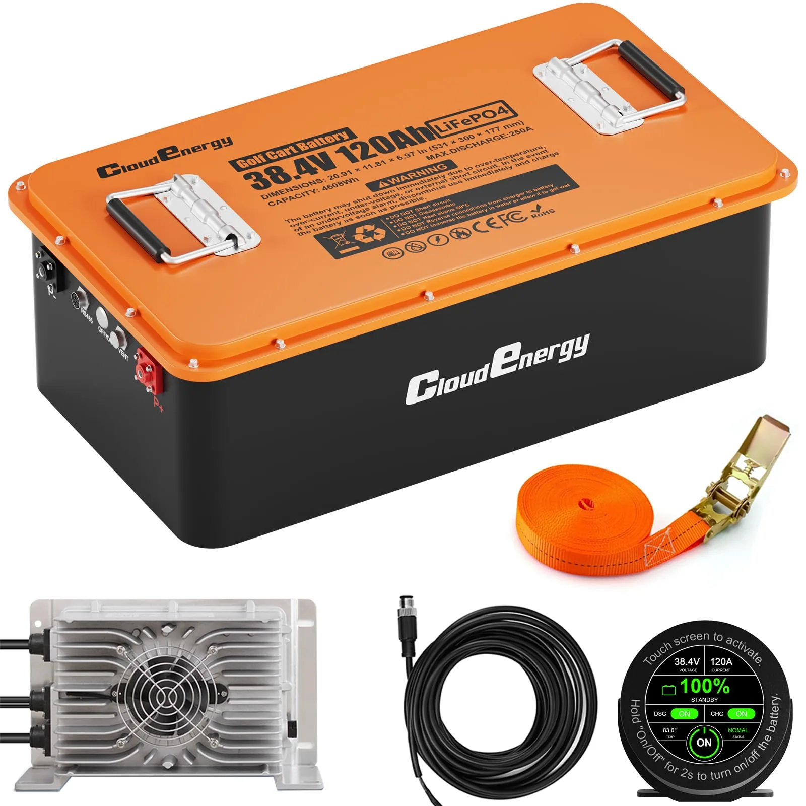 Cloudenergy 36V 120Ah LiFePO4 Golf Cart Battery Kit