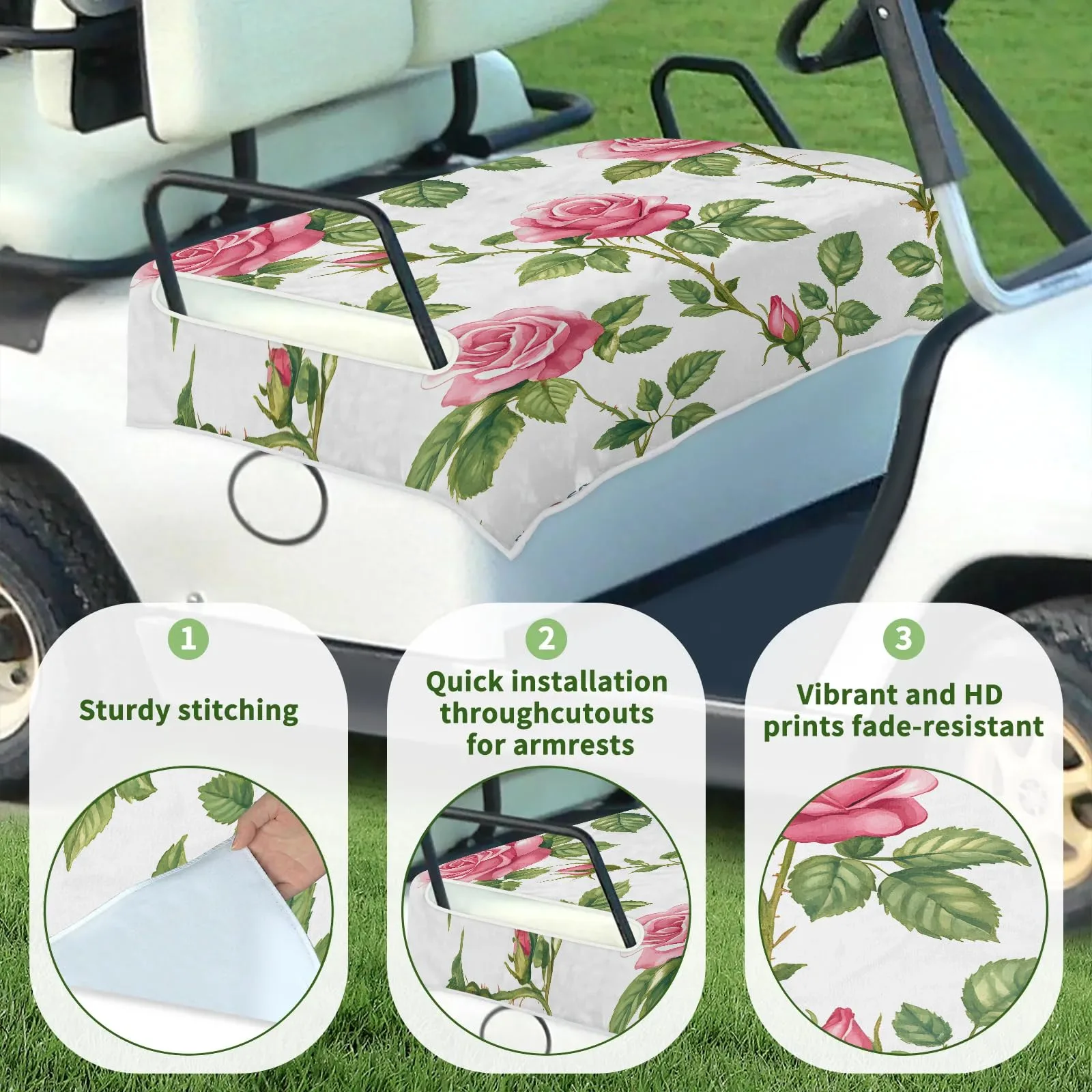 Tiveruda Pink Flower Golf Cart Seat Cover, 51 x 31 in image 3