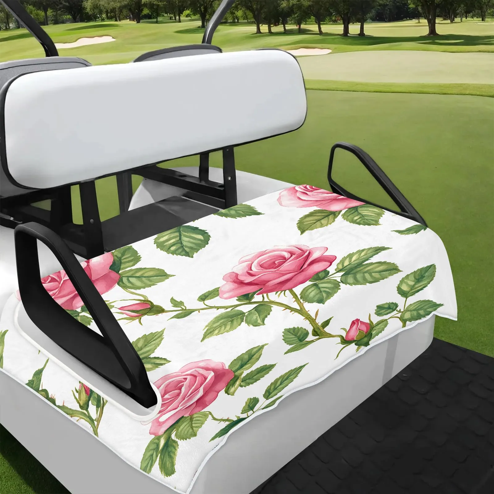 Tiveruda Pink Flower Golf Cart Seat Cover, 51 x 31 in