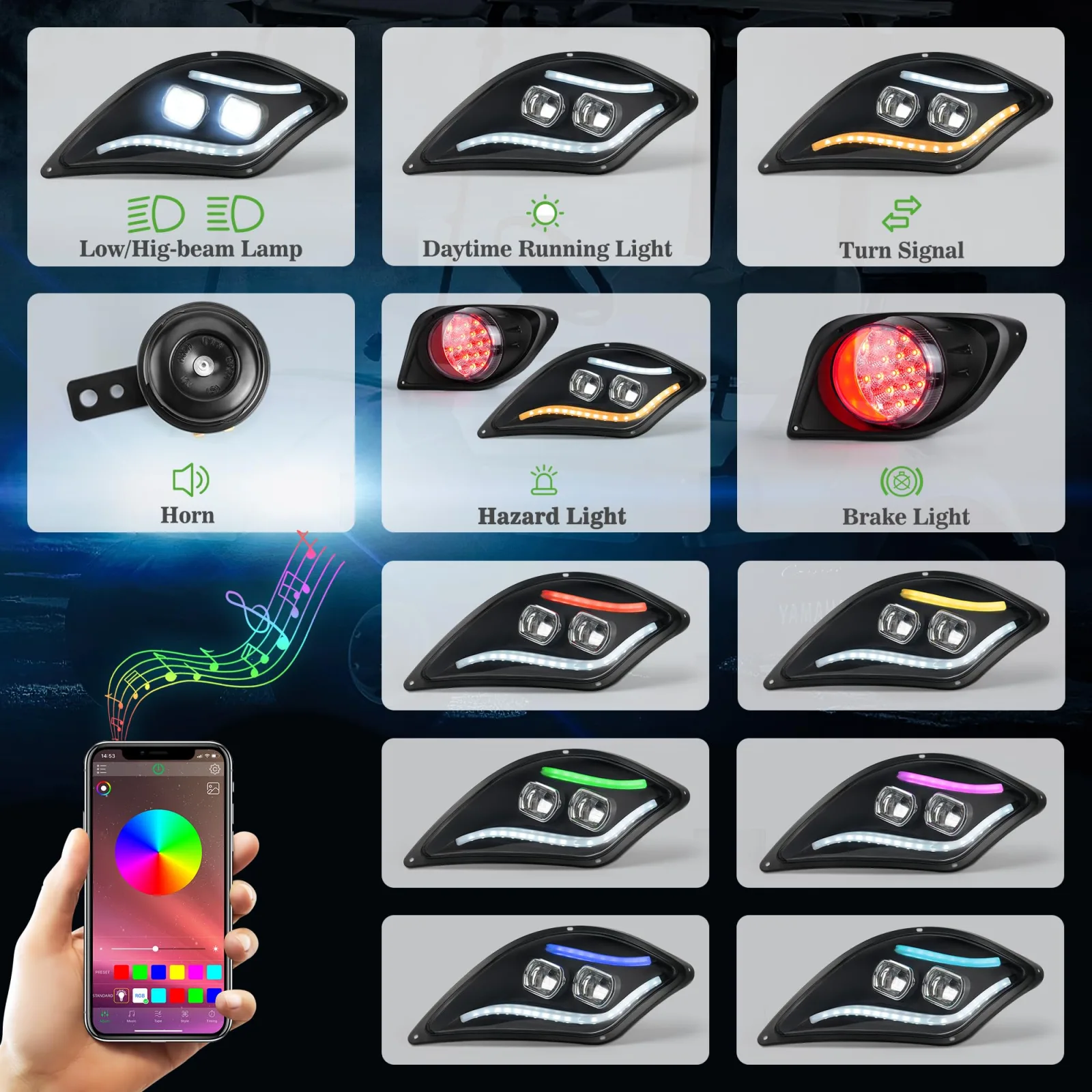 10L0L RGB Light Kit for Yamaha Drive 2 Golf Cart image 4