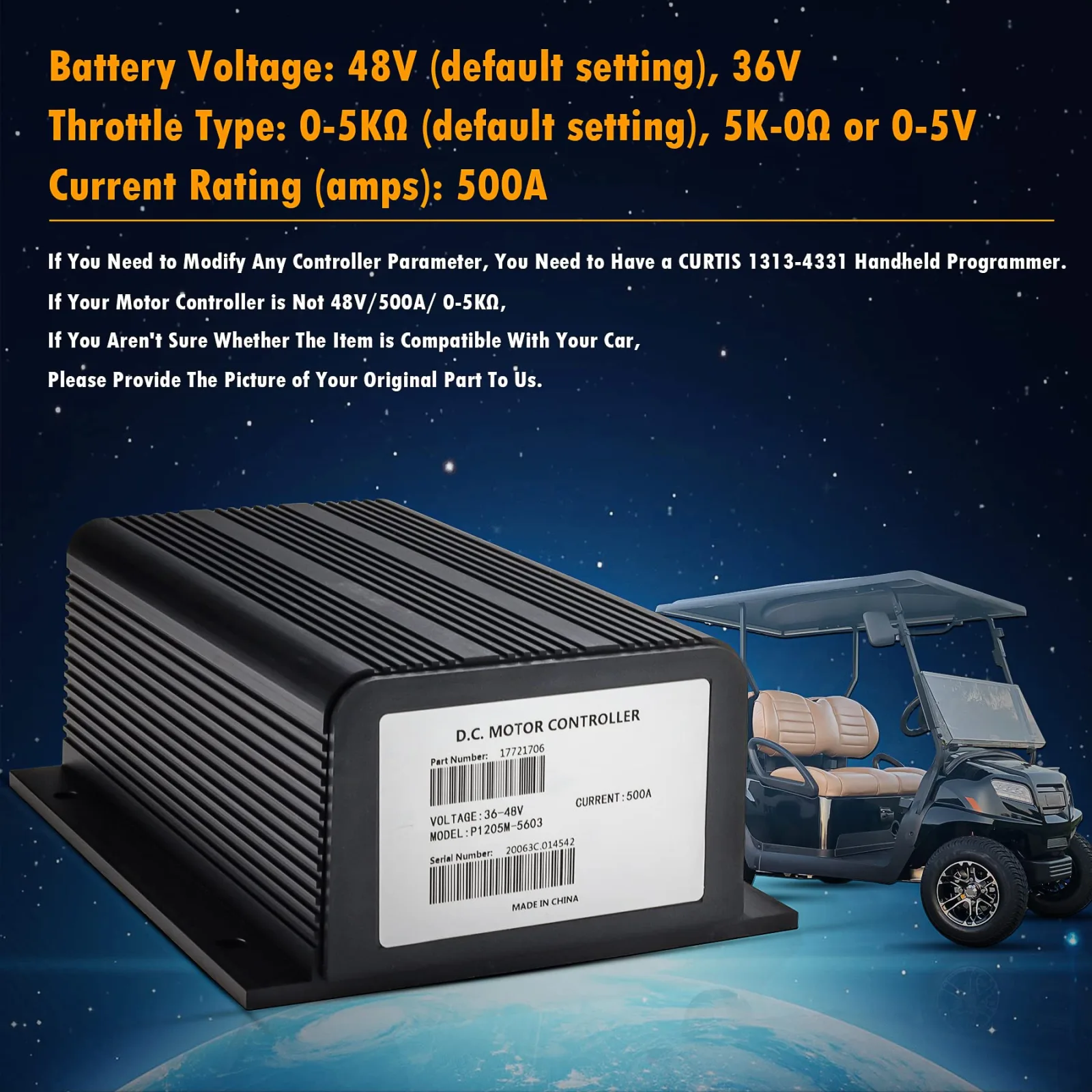 Cotether 1205 Controller 48V 500A 0-5KΩ (1205-211 / 1205-209 / 1205-201) image 2