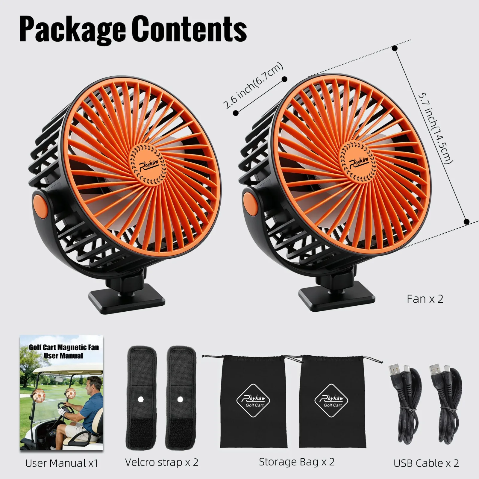 Roykaw Magnetic Golf Cart Fan with LED Light ROY0693 image 2
