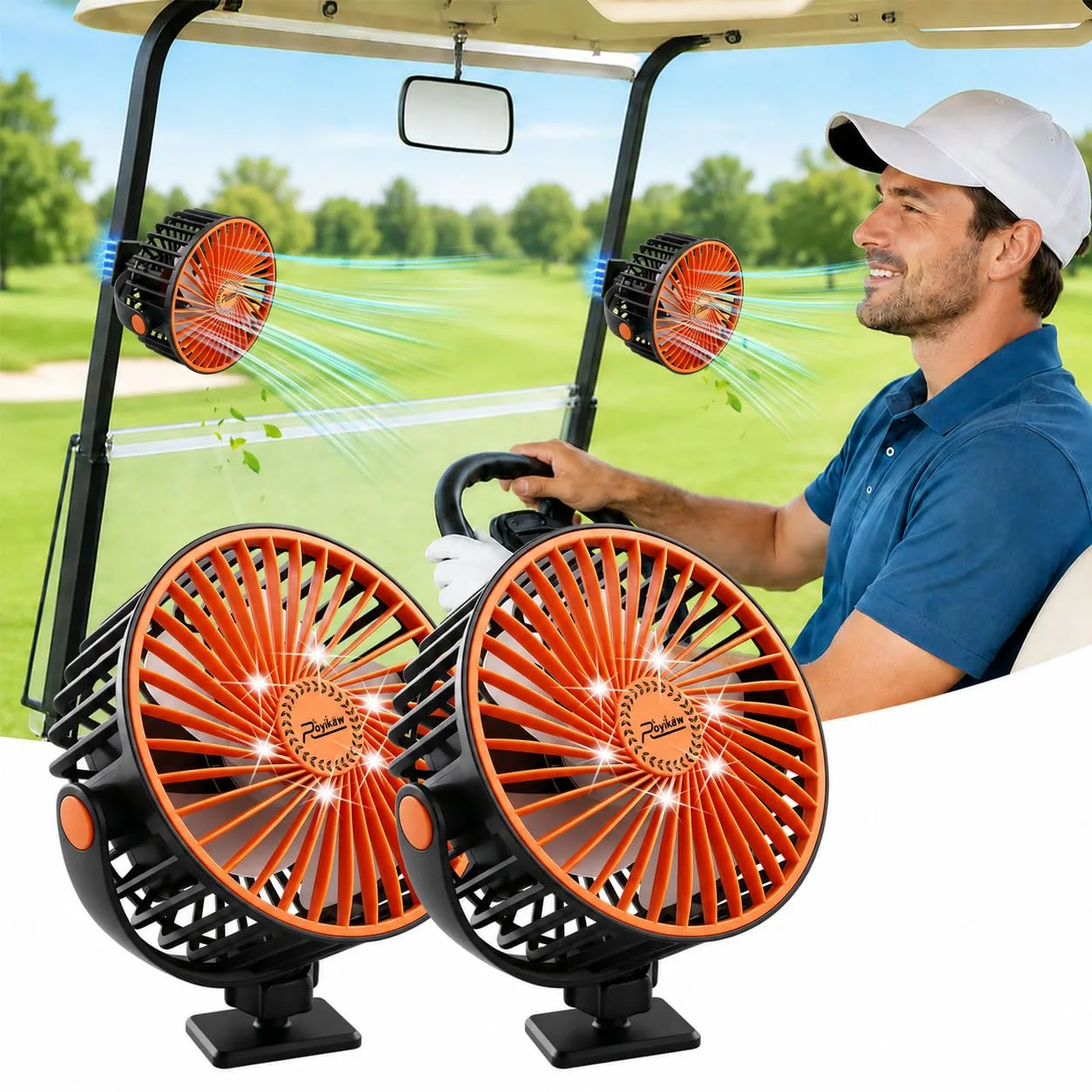 Roykaw Magnetic Golf Cart Fan with LED Light ROY0693