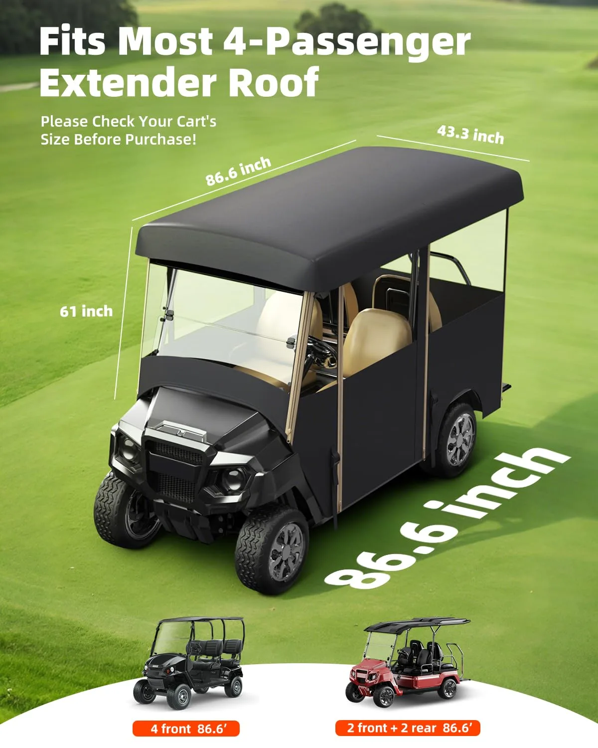 NiuWasmile GEF-F10 4-Passenger Golf Cart Enclosure — 86.6" Roof image 3