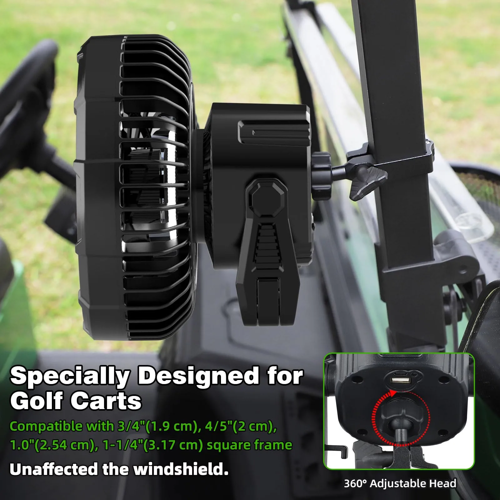 Roykaw Rechargeable Golf Cart Fan with LED Light image 3