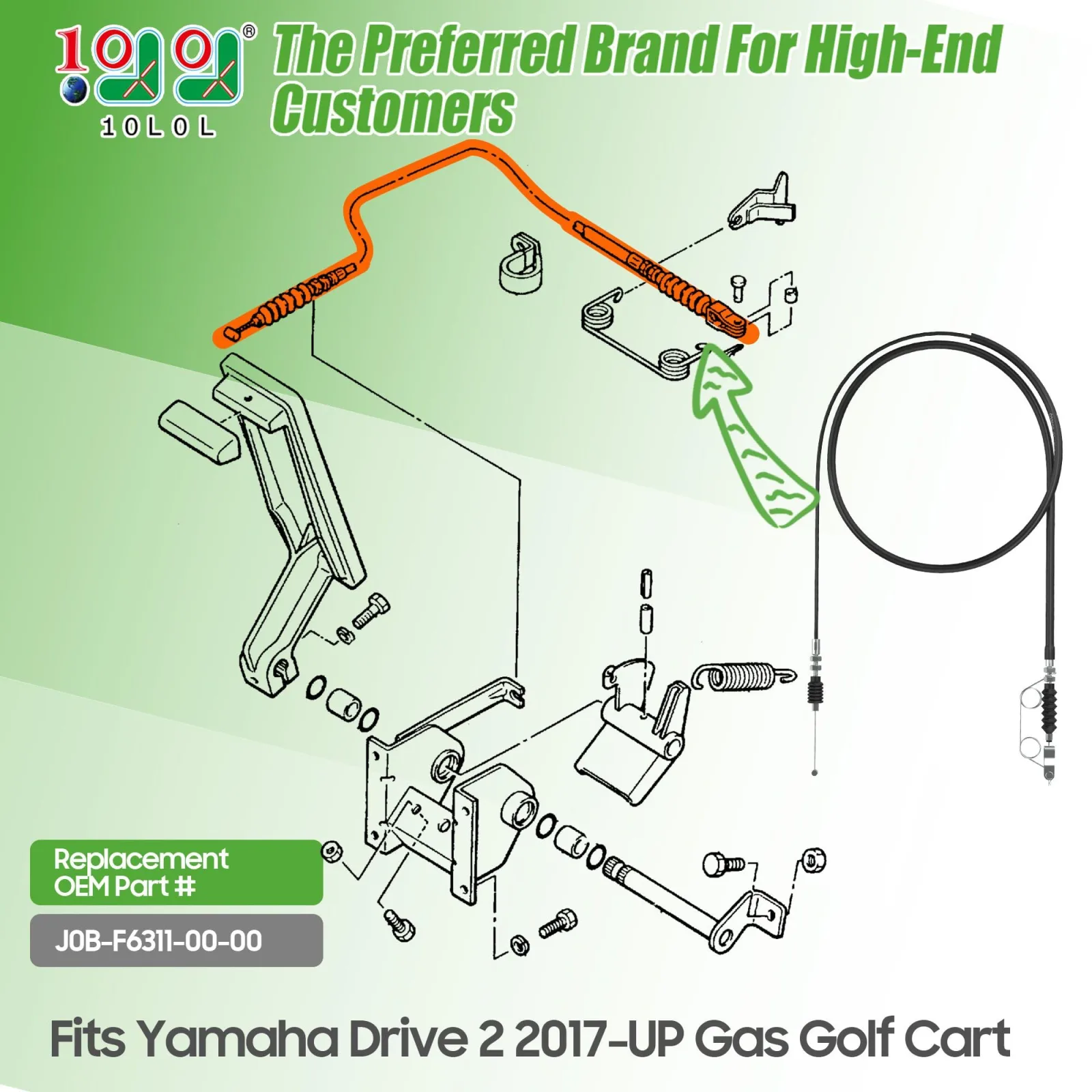 10L0L Throttle Cable for Yamaha Drive 2 Gas Golf Cart image 2