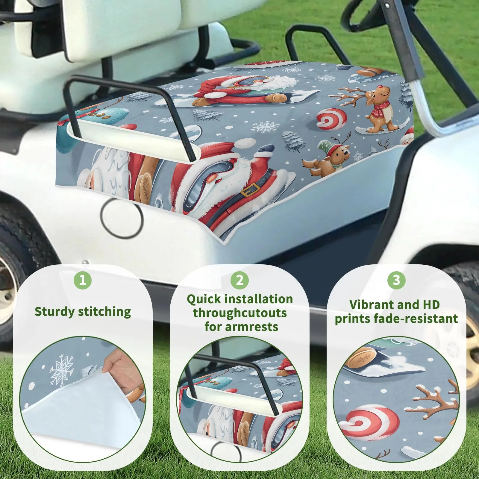 Tiveruda Santa Claus Golf Cart Seat Cover for Double Seats image 3