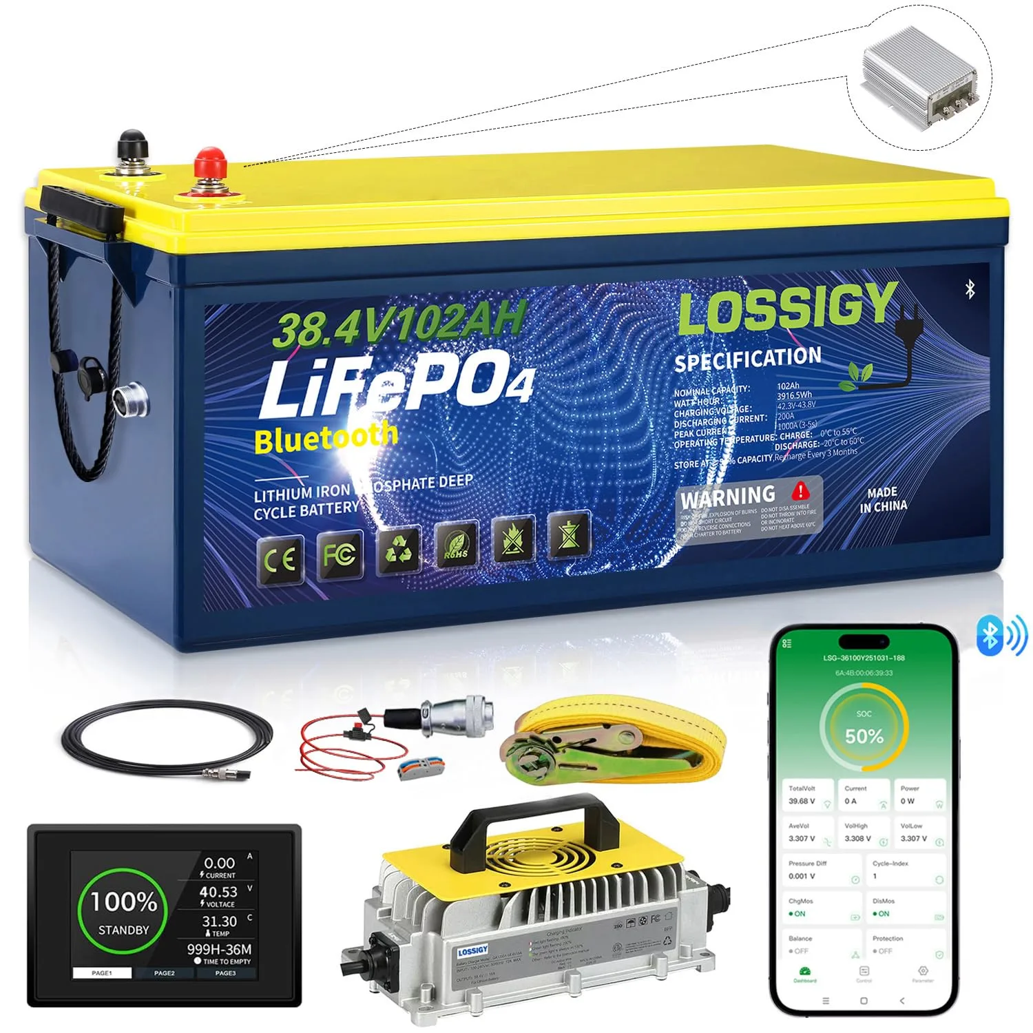 LOSSIGY 36V 102Ah Lithium Golf Cart Battery Kit
