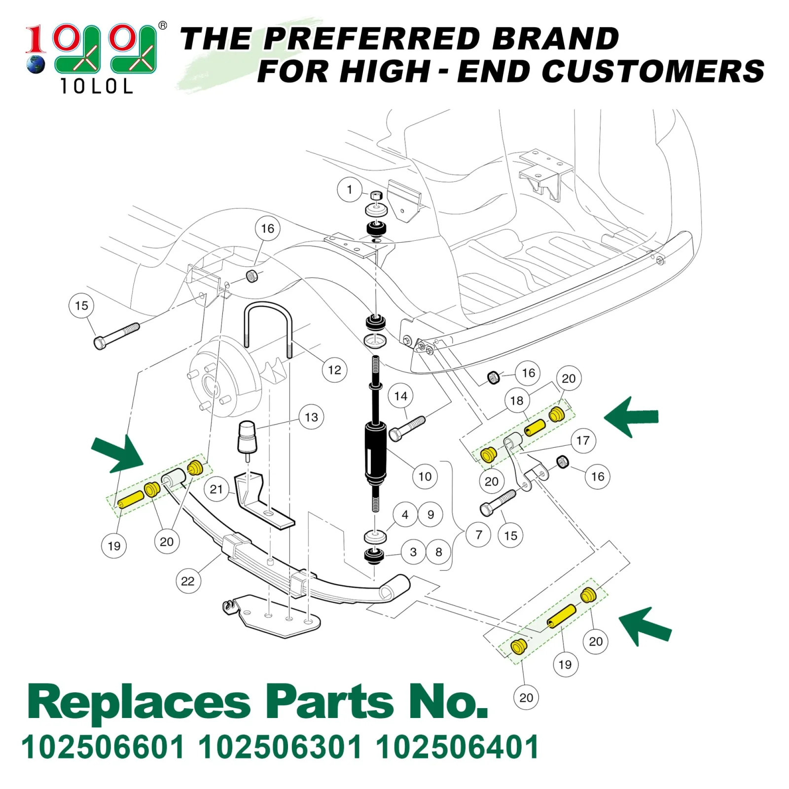 10L0L Rear Leaf Spring Bushing Kit for Club Car Precedent image 2