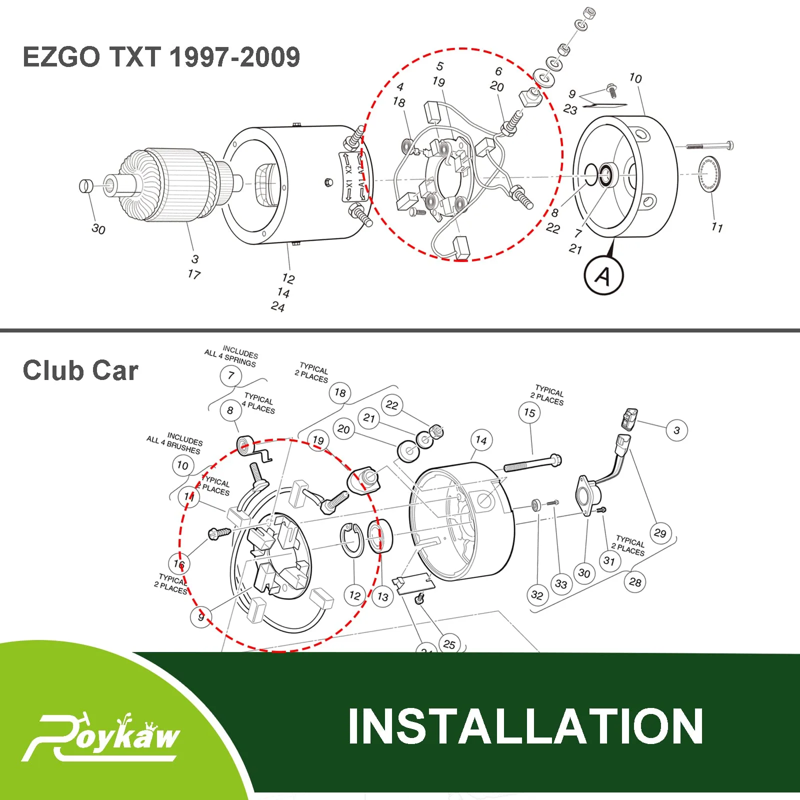 Roykaw ADC Motor Brush and Holder Plate Kit for E-Z-GO image 4