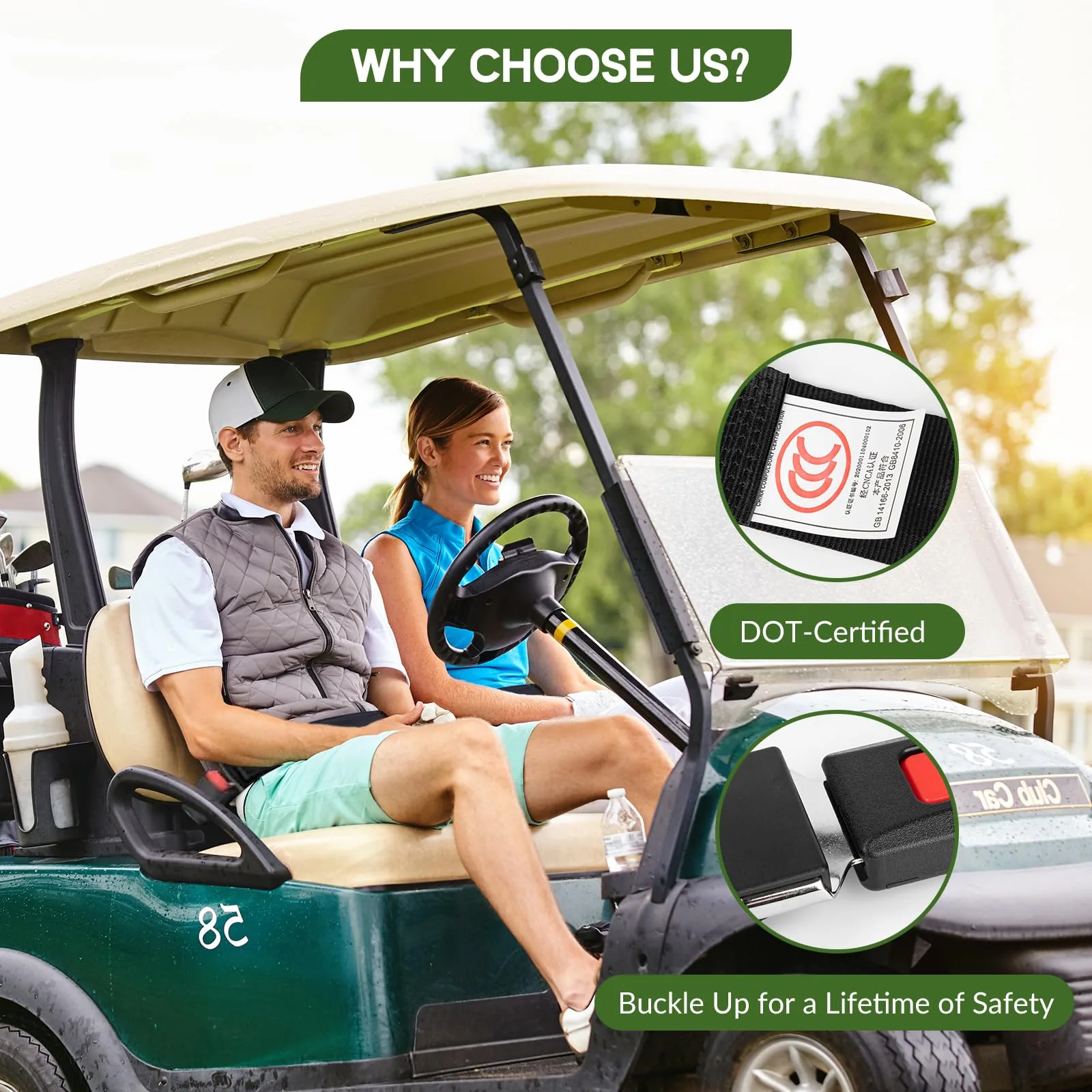 Barudan Golf Adjustable Golf Cart Seat Belt Kit image 4