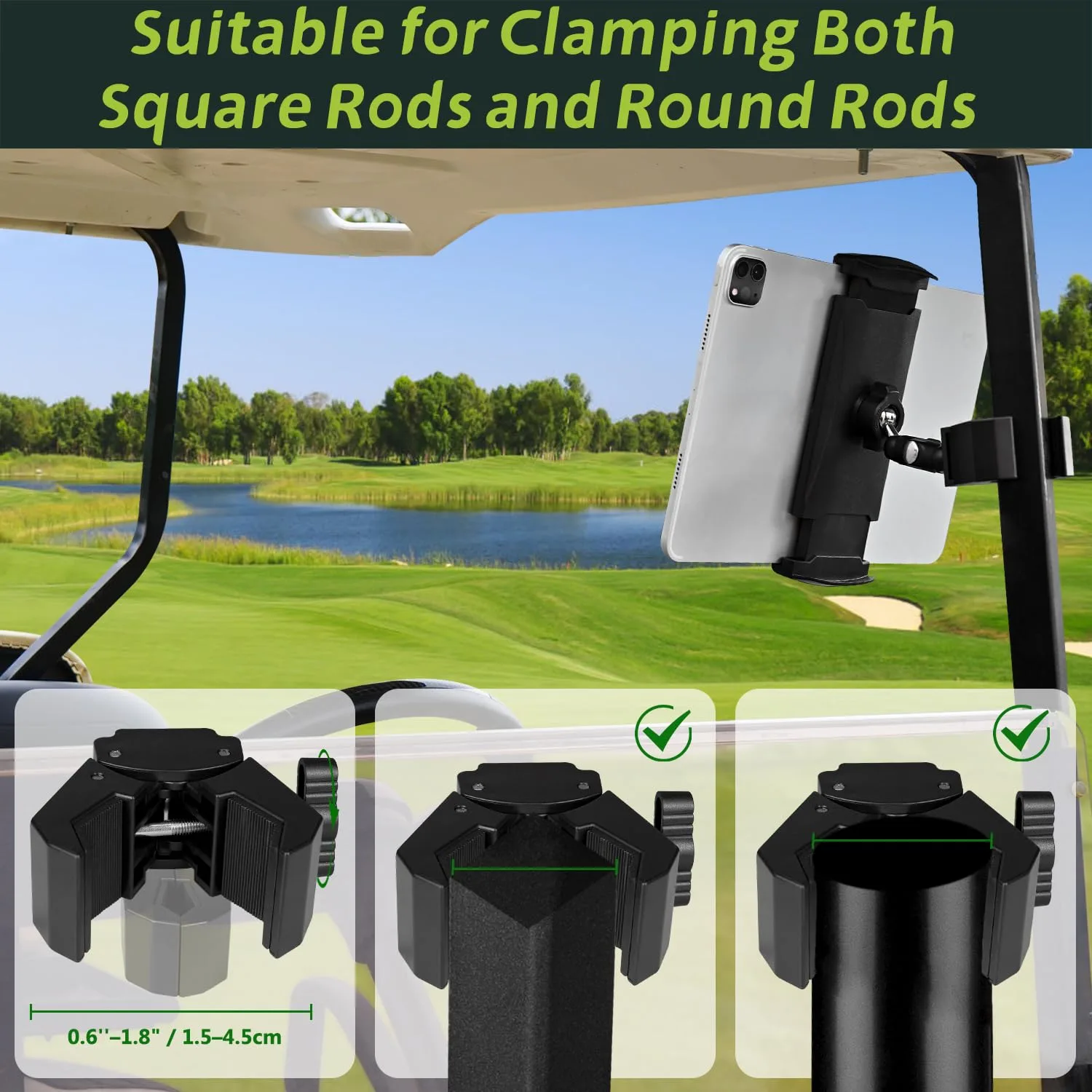 Urgown Golf Cart Tablet & Phone Mount Clamp, 4–13" (GCTM-001) image 3