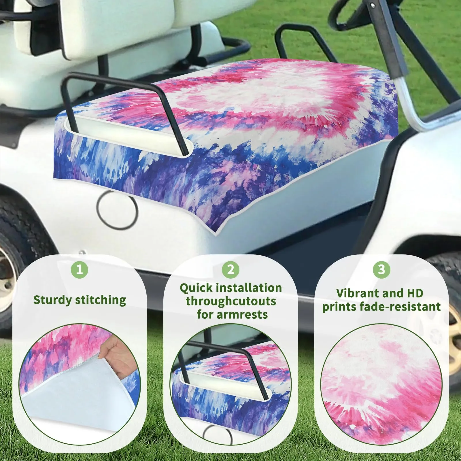 Tiveruda Tie-Dye Heart Golf Cart Seat Cover, 51 x 31 in image 3