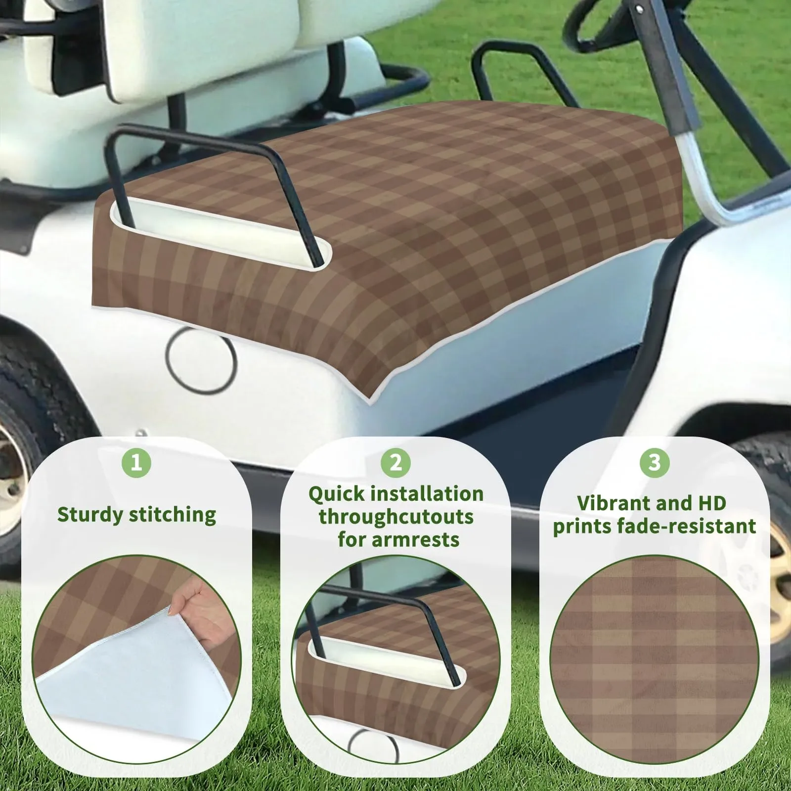 Tiveruda Retro Brown Plaid Universal Golf Cart Seat Cover 51 x 31 image 3
