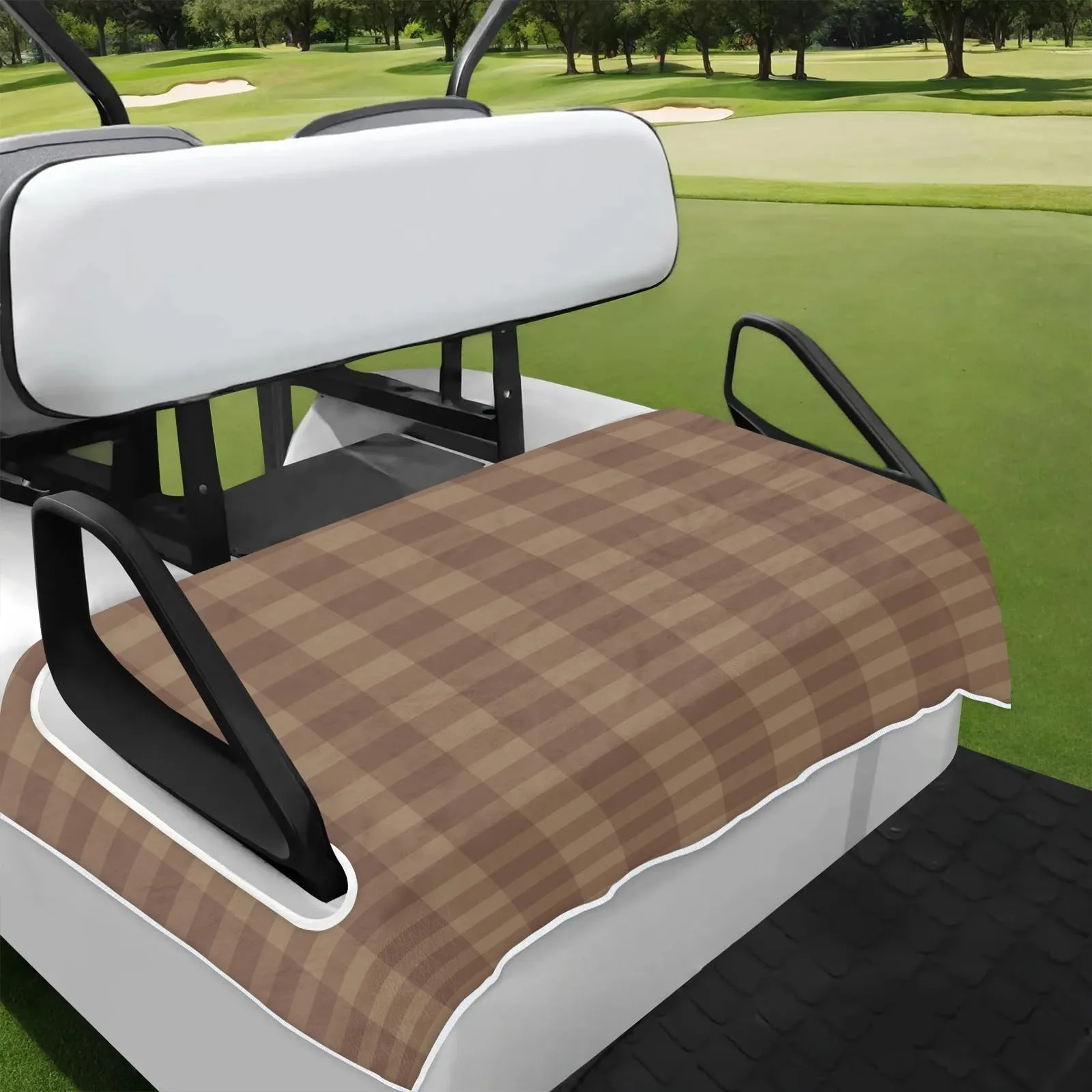 Tiveruda Retro Brown Plaid Universal Golf Cart Seat Cover 51 x 31