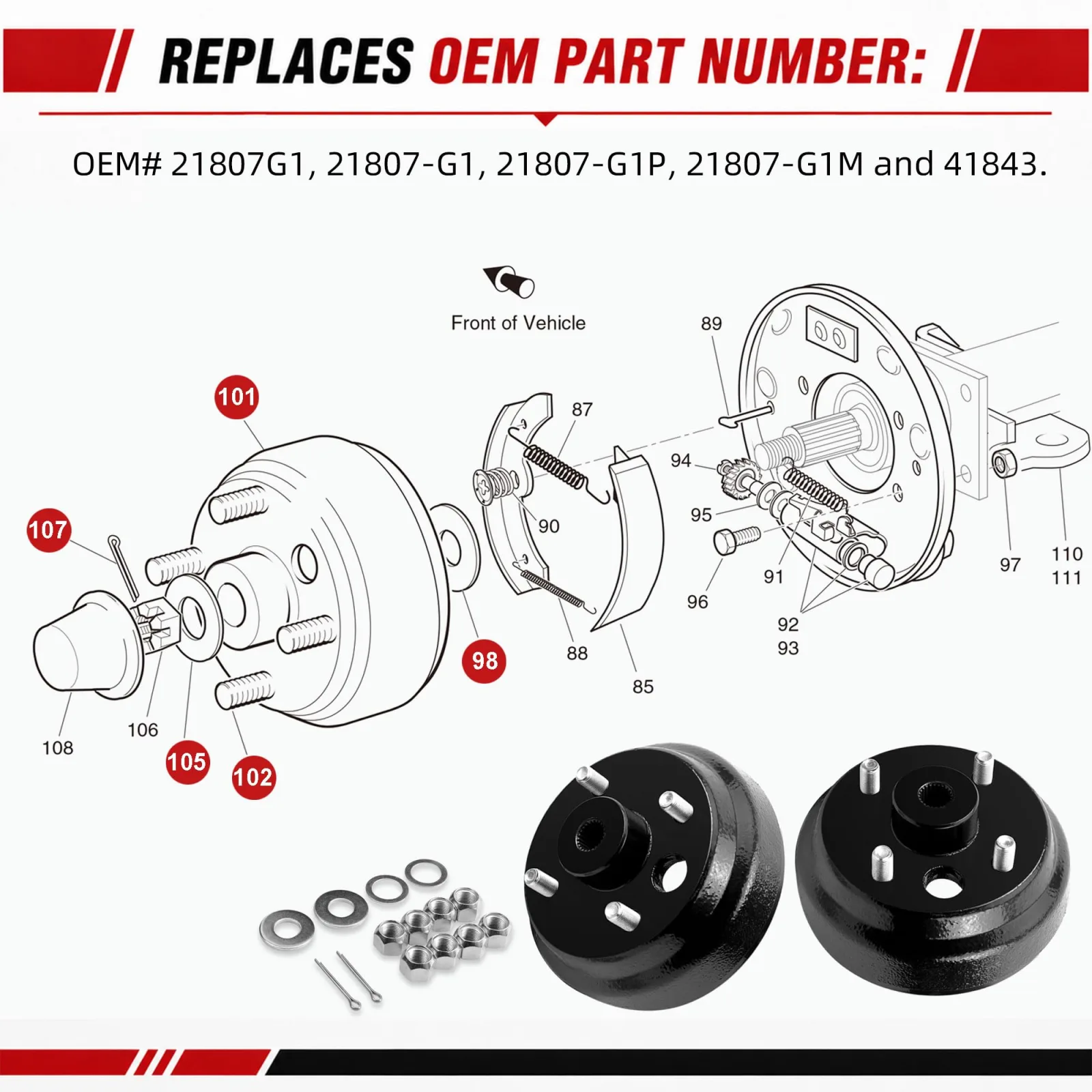 Roykaw Brake Drum Hub Assembly G-0213N for E-Z-GO (OEM 21807G1) image 3