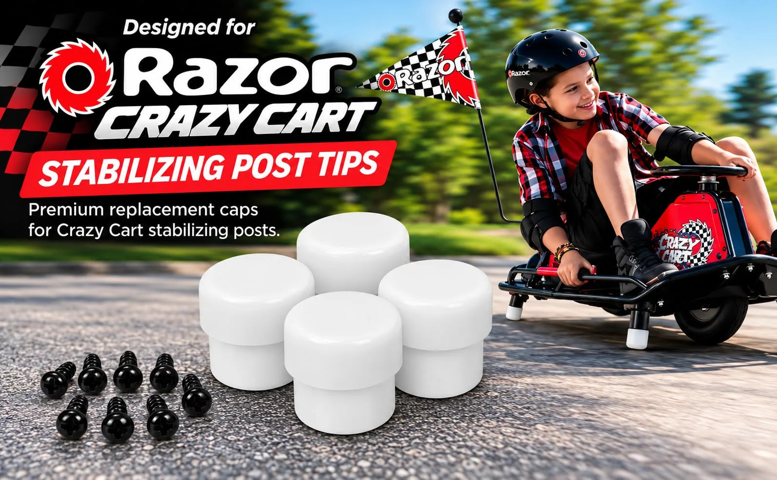 Precision Auto Products White Stabilizing Post Tips for Razor Crazy Cart (W25143490214-4) image 2