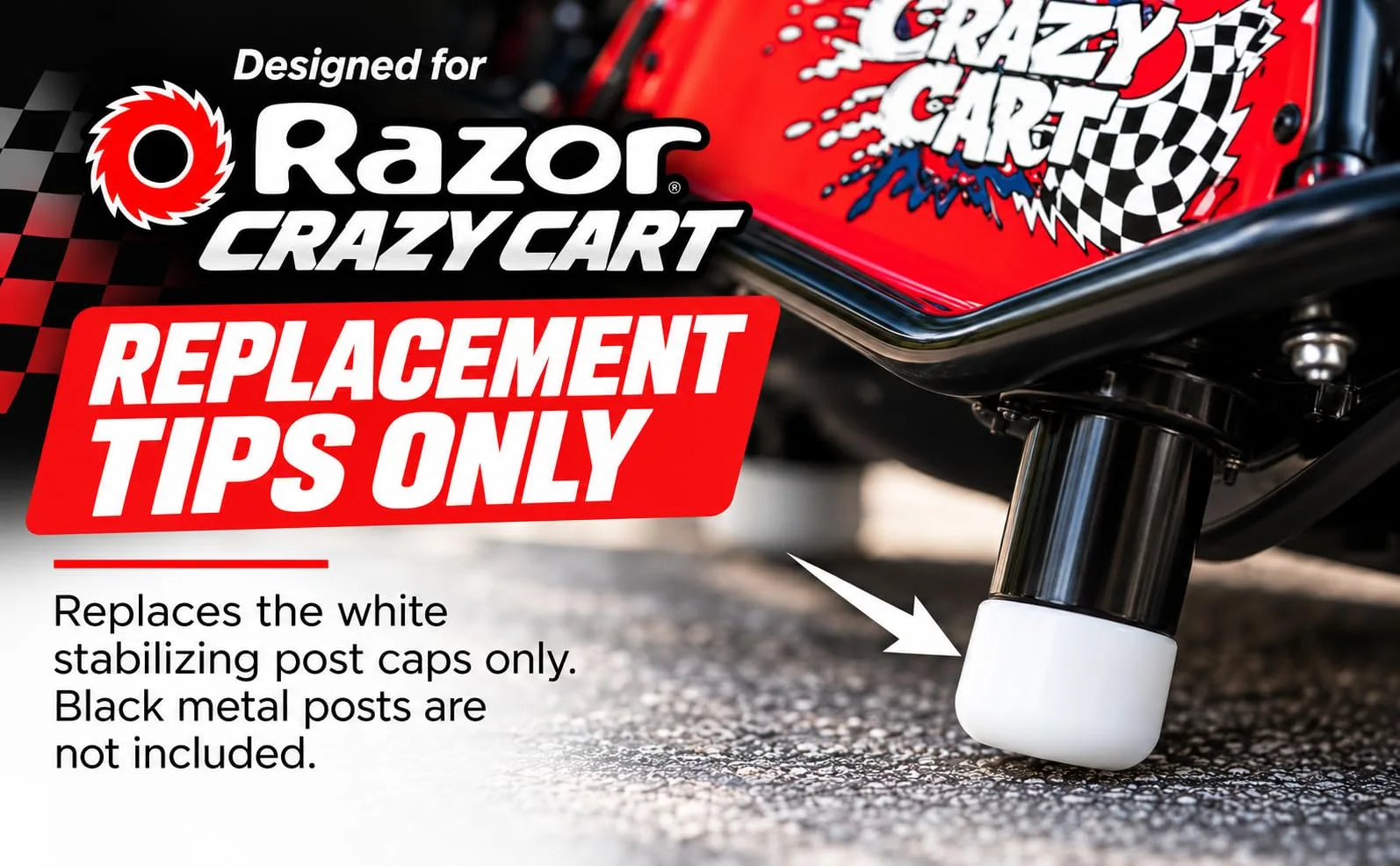 Precision Auto Products White Stabilizing Post Tips for Razor Crazy Cart (W25143490214-4) image 3