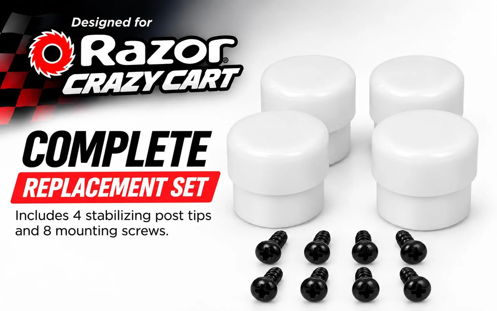 Precision Auto Products White Stabilizing Post Tips for Razor Crazy Cart (W25143490214-4) image 4