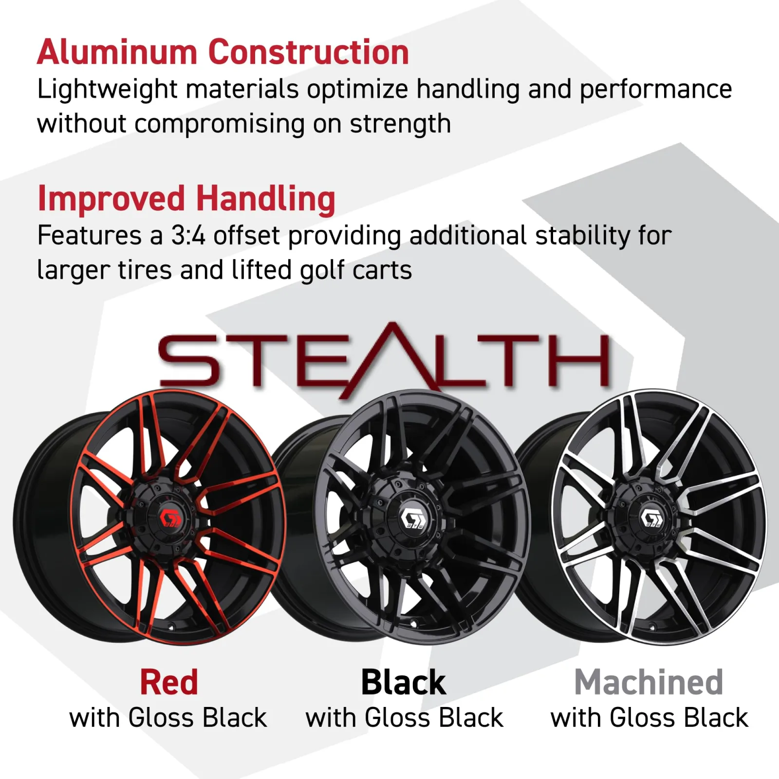 GTW Stealth 12-Inch Gloss Black Golf Cart Wheel Set image 2