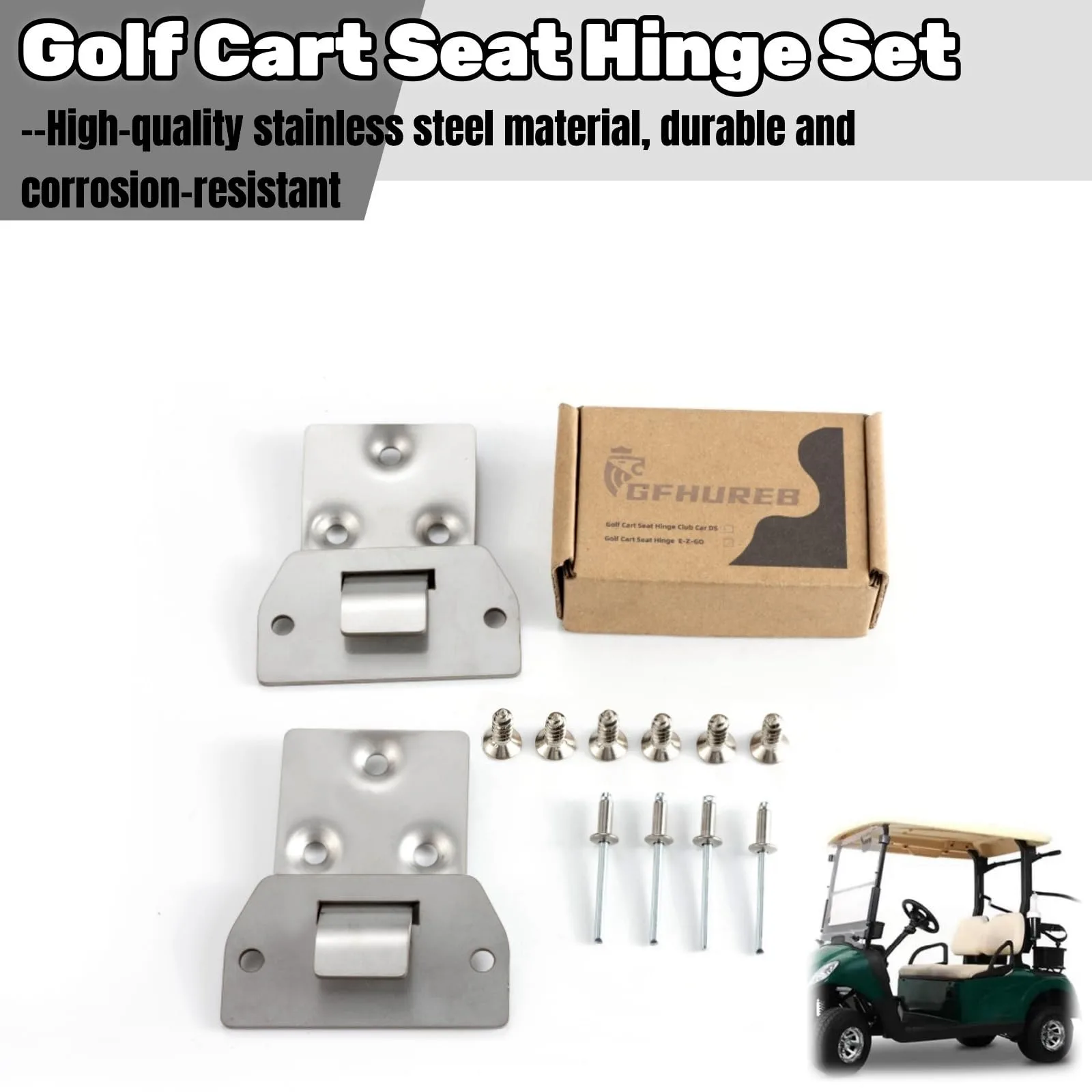 GFHUREB Seat Hinge Kit for E‑Z‑GO TXT/Medalist — 71610-G01 / 71609-G01 image 2