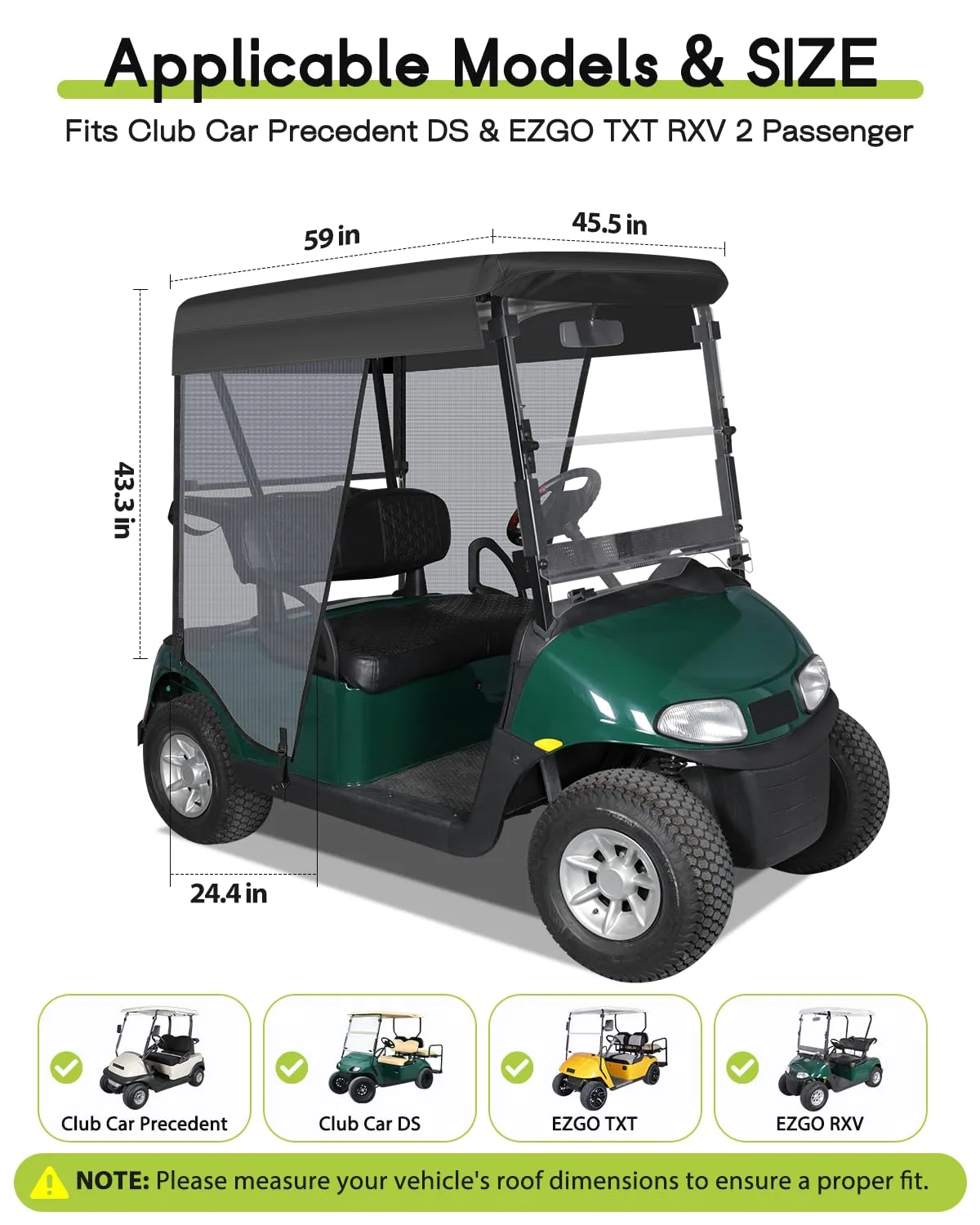 WEIMELL Golf Cart Sun Shade Cover for 59-Inch 2-Passenger Roof image 2