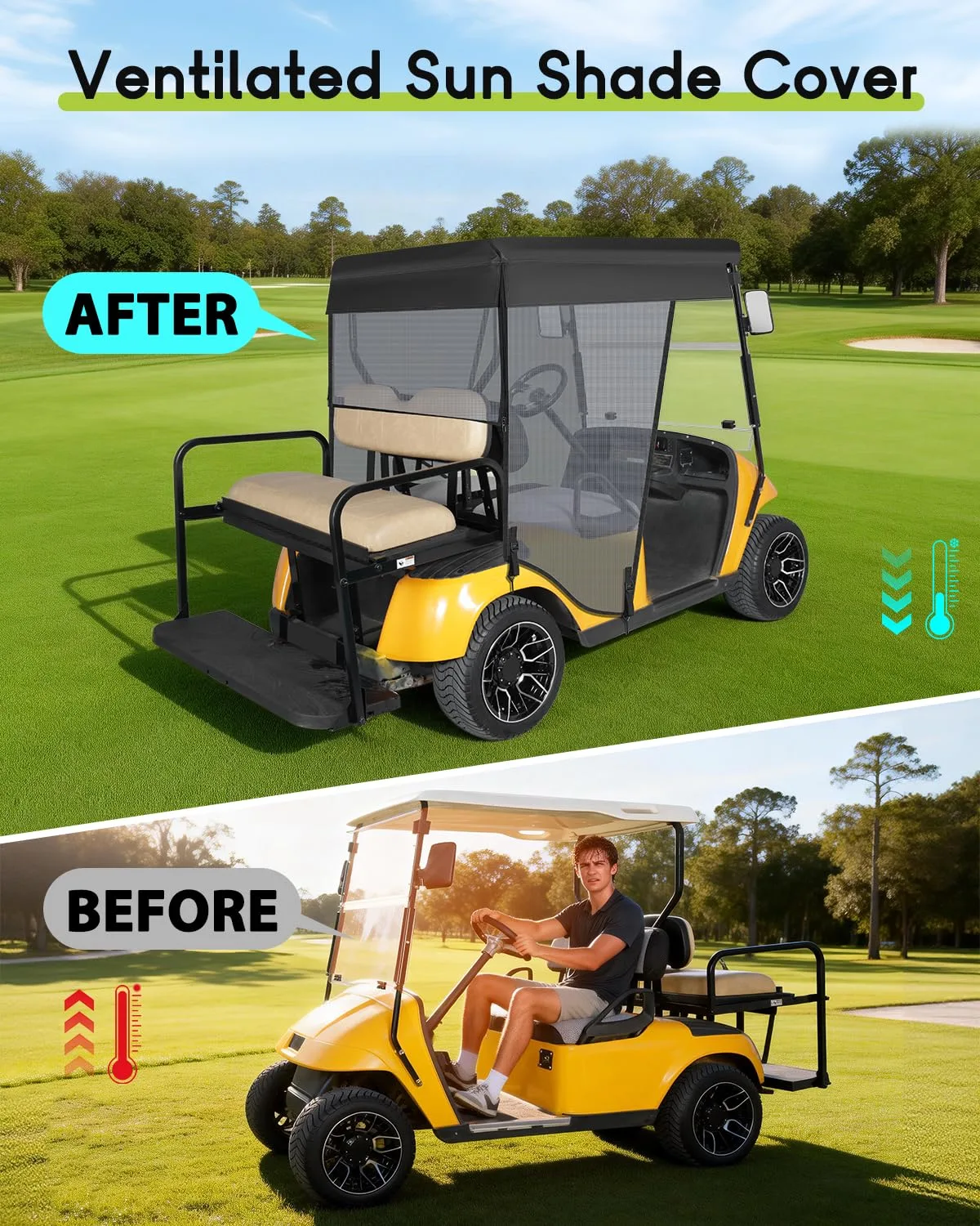 WEIMELL Golf Cart Sun Shade Cover for 59-Inch 2-Passenger Roof image 3